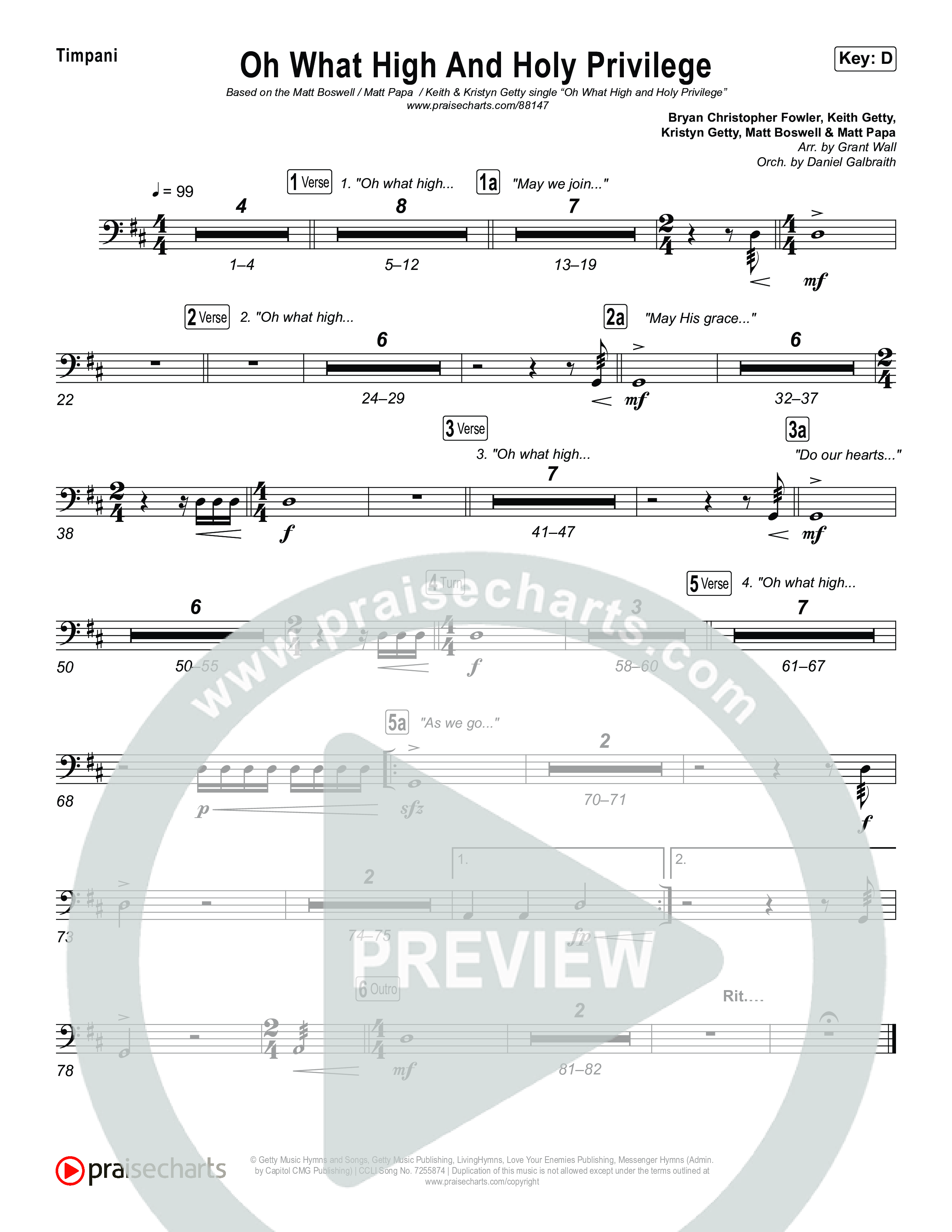 Oh What High And Holy Privilege Timpani (Keith & Kristyn Getty / Matt Boswell / Matt Papa)