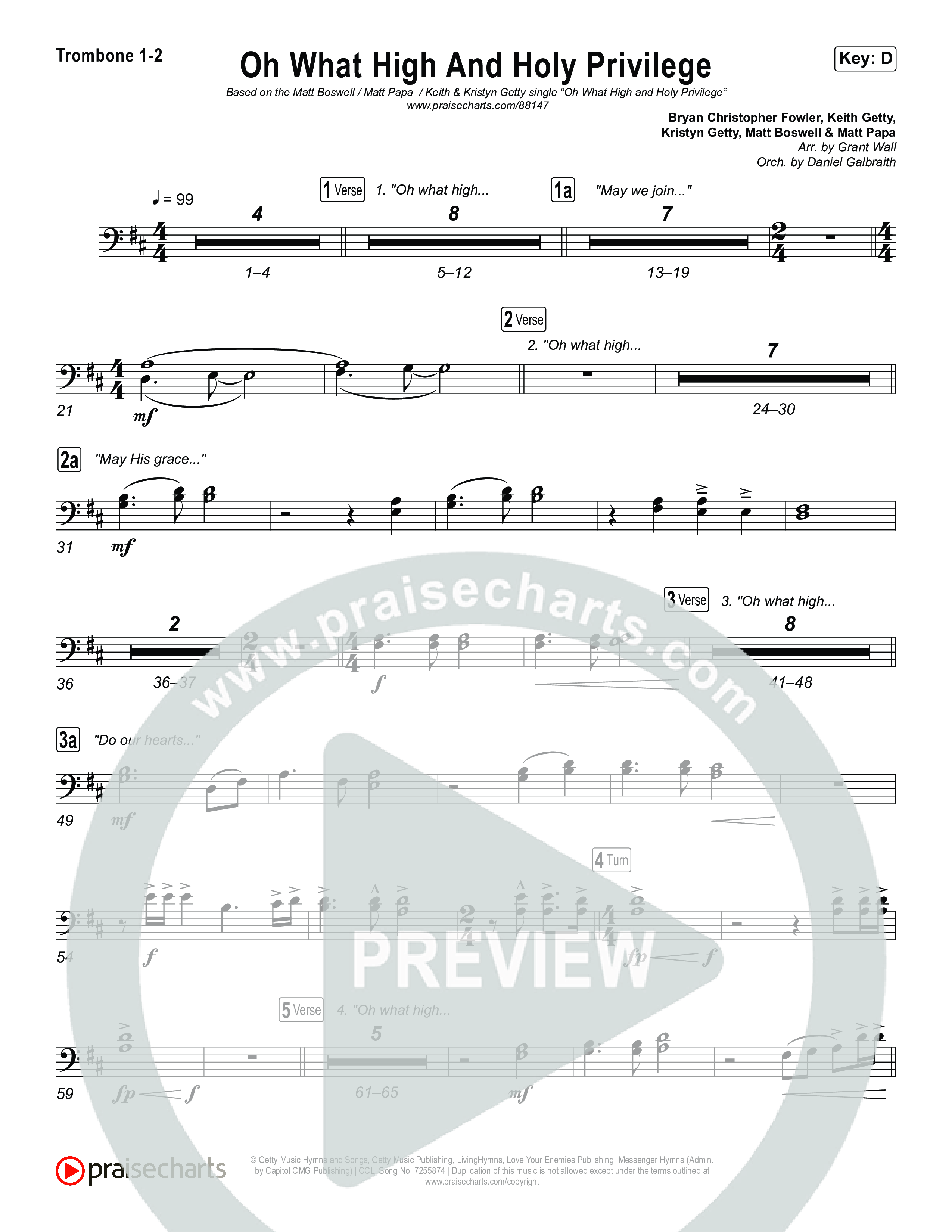 Oh What High And Holy Privilege Trombone 1/2 (Keith & Kristyn Getty / Matt Boswell / Matt Papa)
