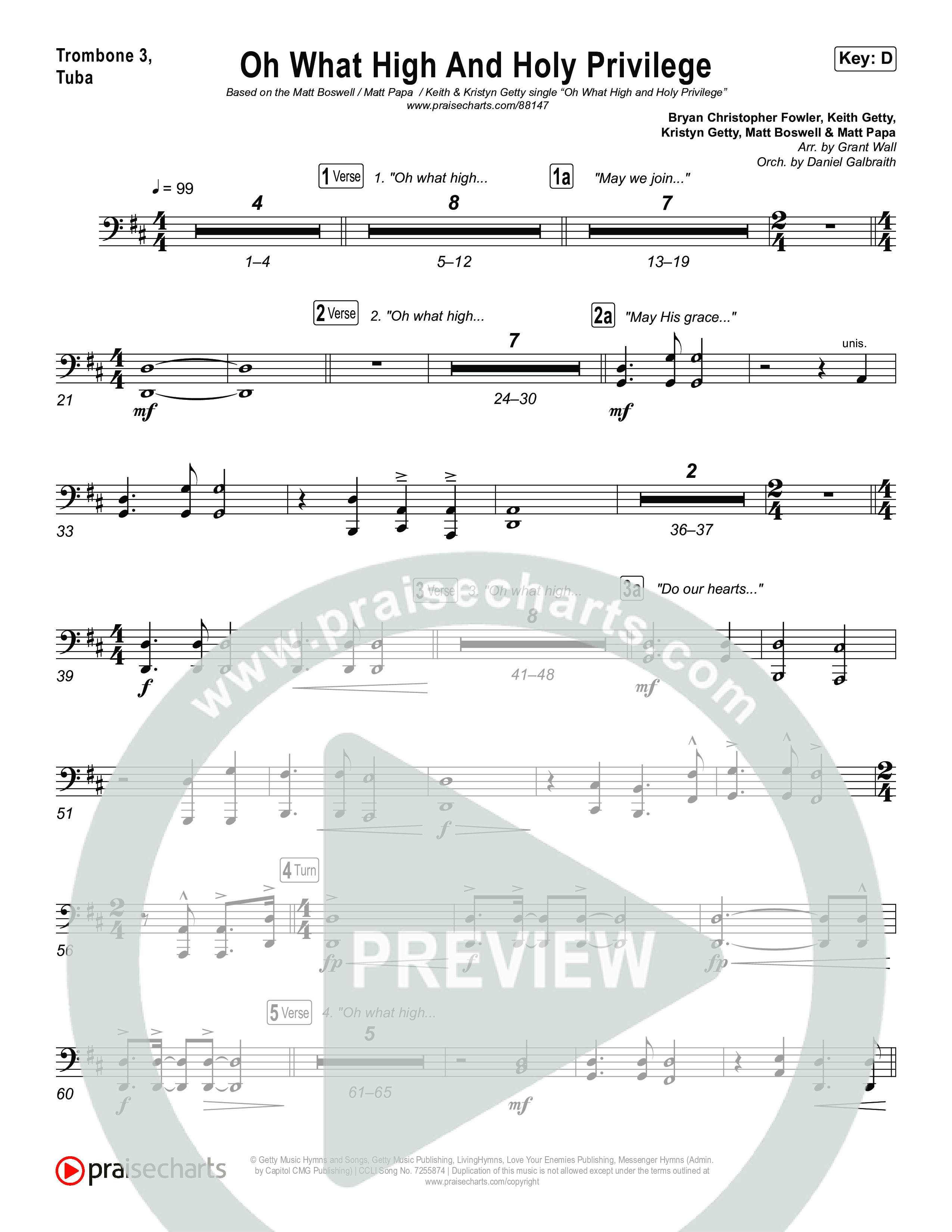 Oh What High And Holy Privilege Trombone 1,2 (Keith & Kristyn Getty / Matt Boswell / Matt Papa)