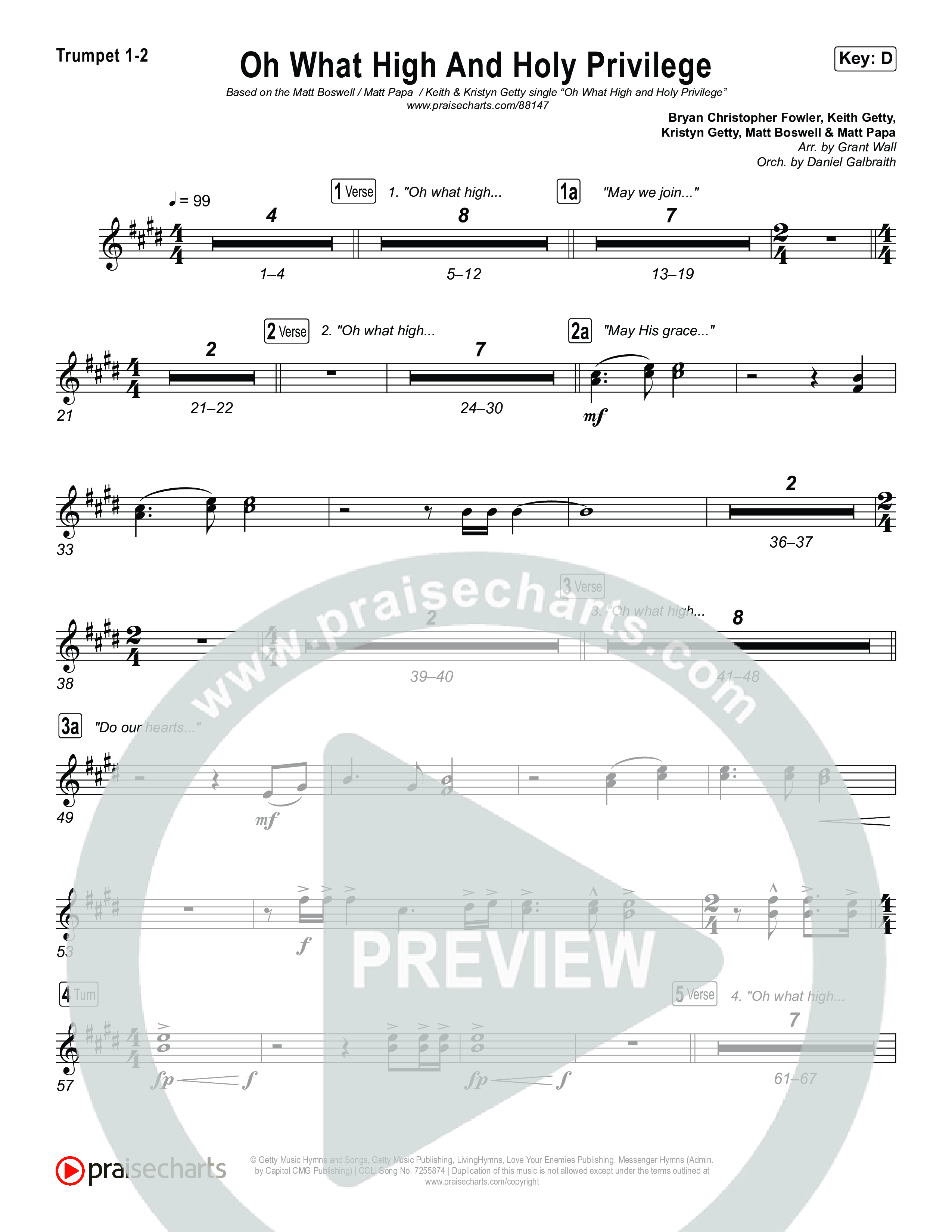 Oh What High And Holy Privilege Trumpet 1,2 (Keith & Kristyn Getty / Matt Boswell / Matt Papa)