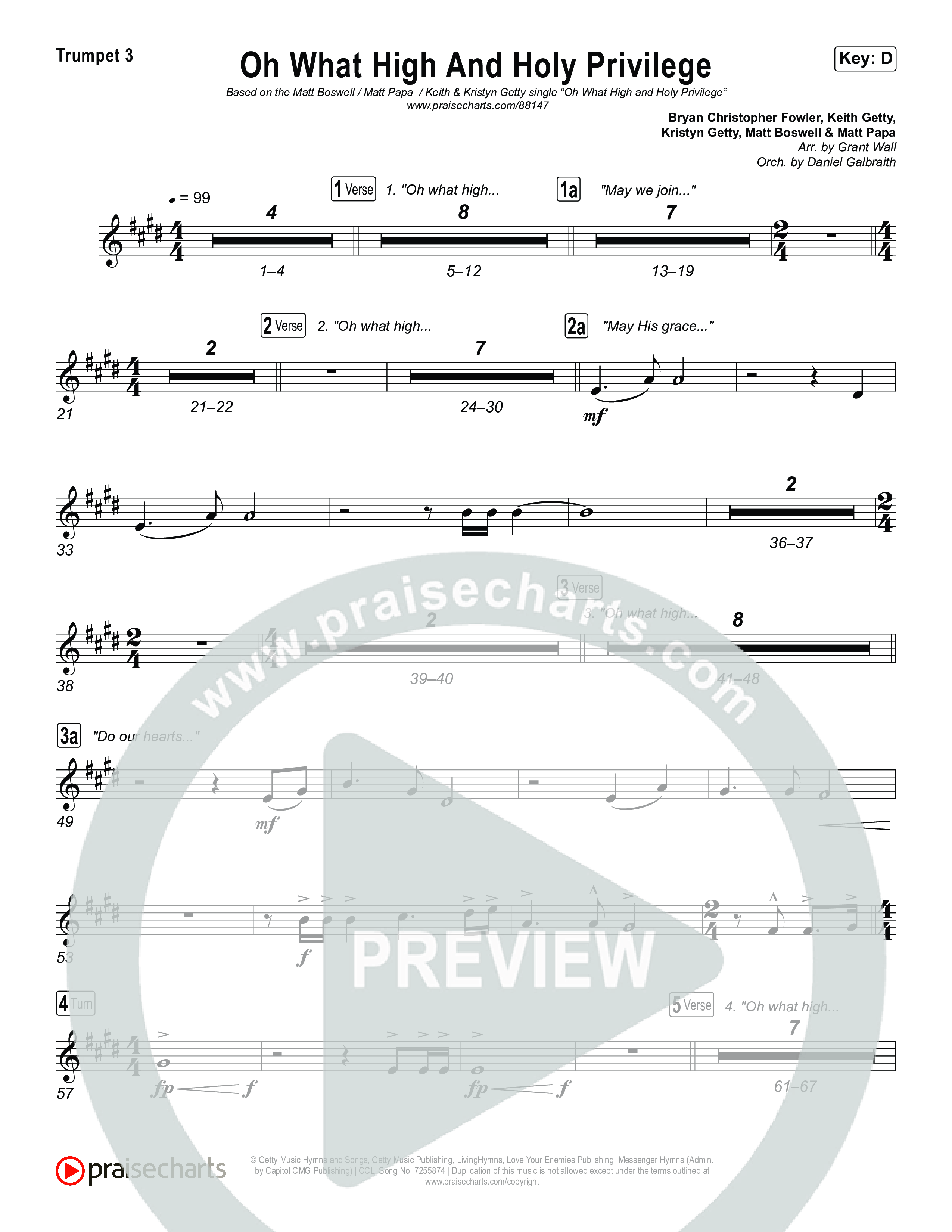 Oh What High And Holy Privilege Trumpet 1,2 (Keith & Kristyn Getty / Matt Boswell / Matt Papa)