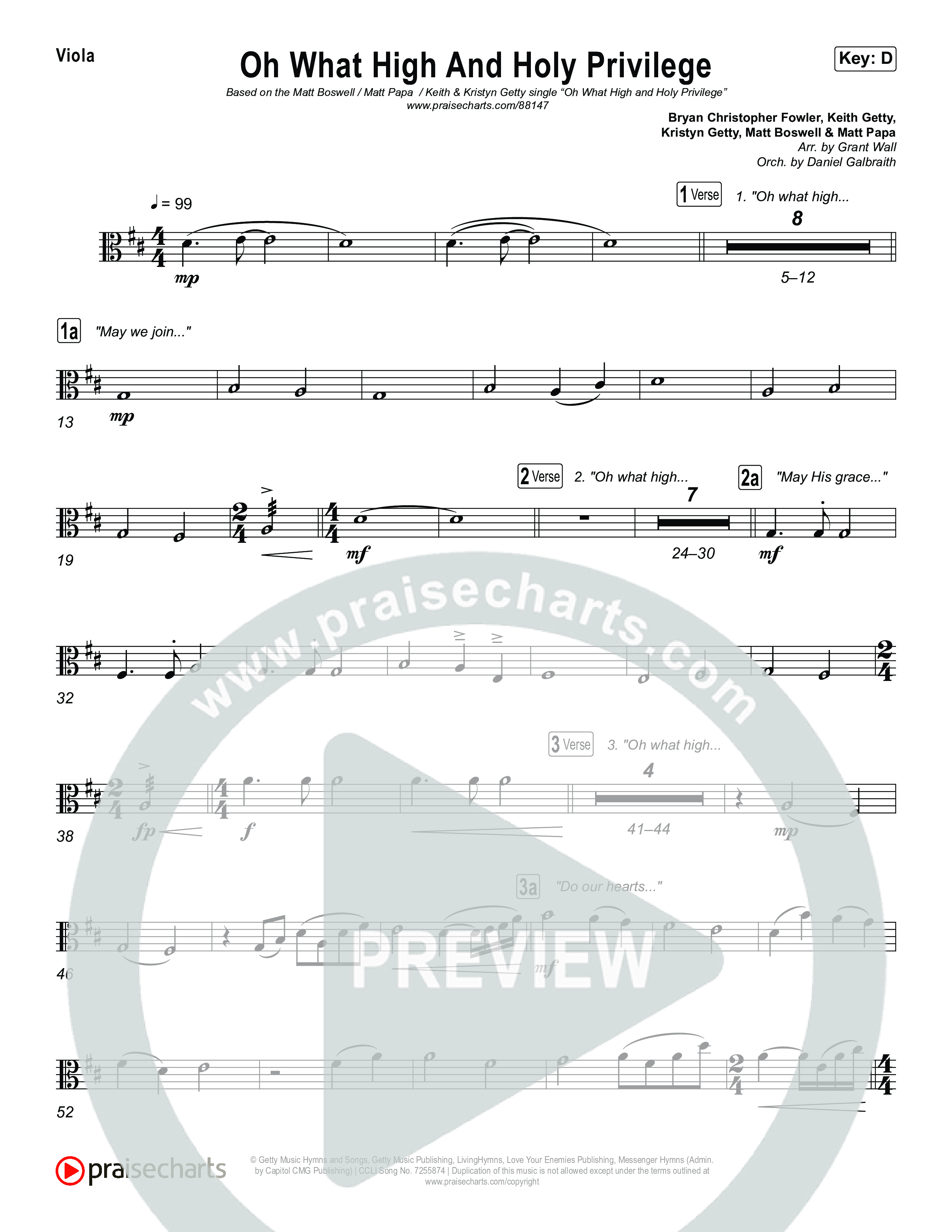 Oh What High And Holy Privilege Viola (Keith & Kristyn Getty / Matt Boswell / Matt Papa)