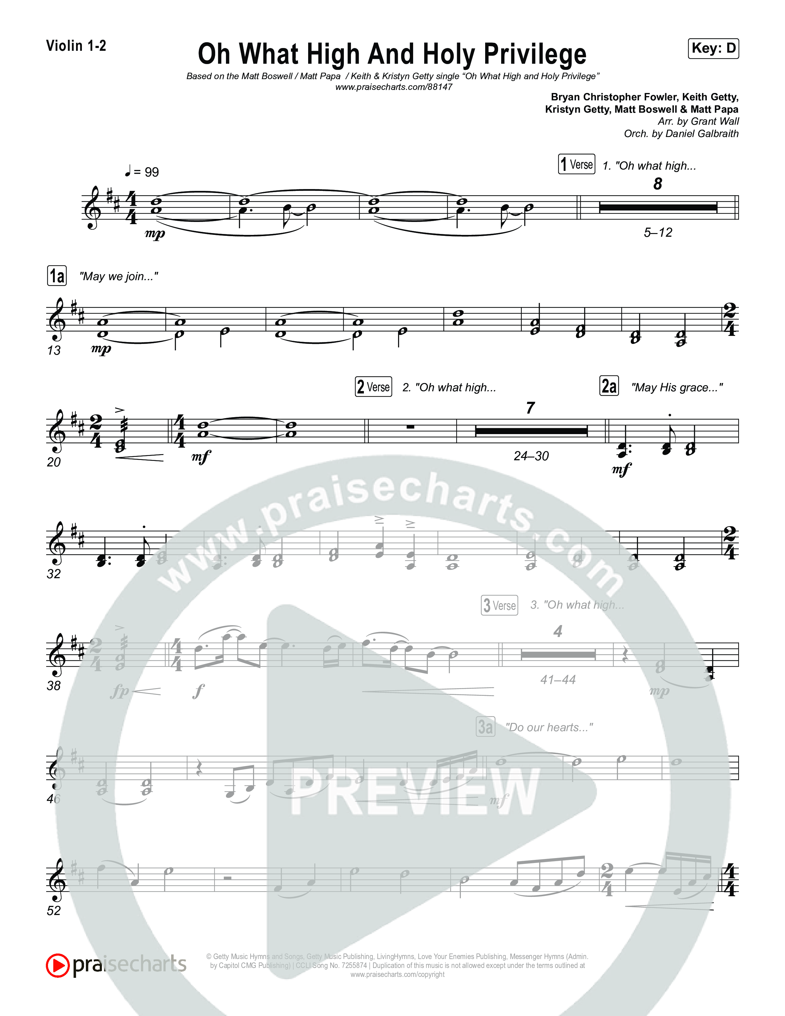 Oh What High And Holy Privilege String Pack (Keith & Kristyn Getty / Matt Boswell / Matt Papa)