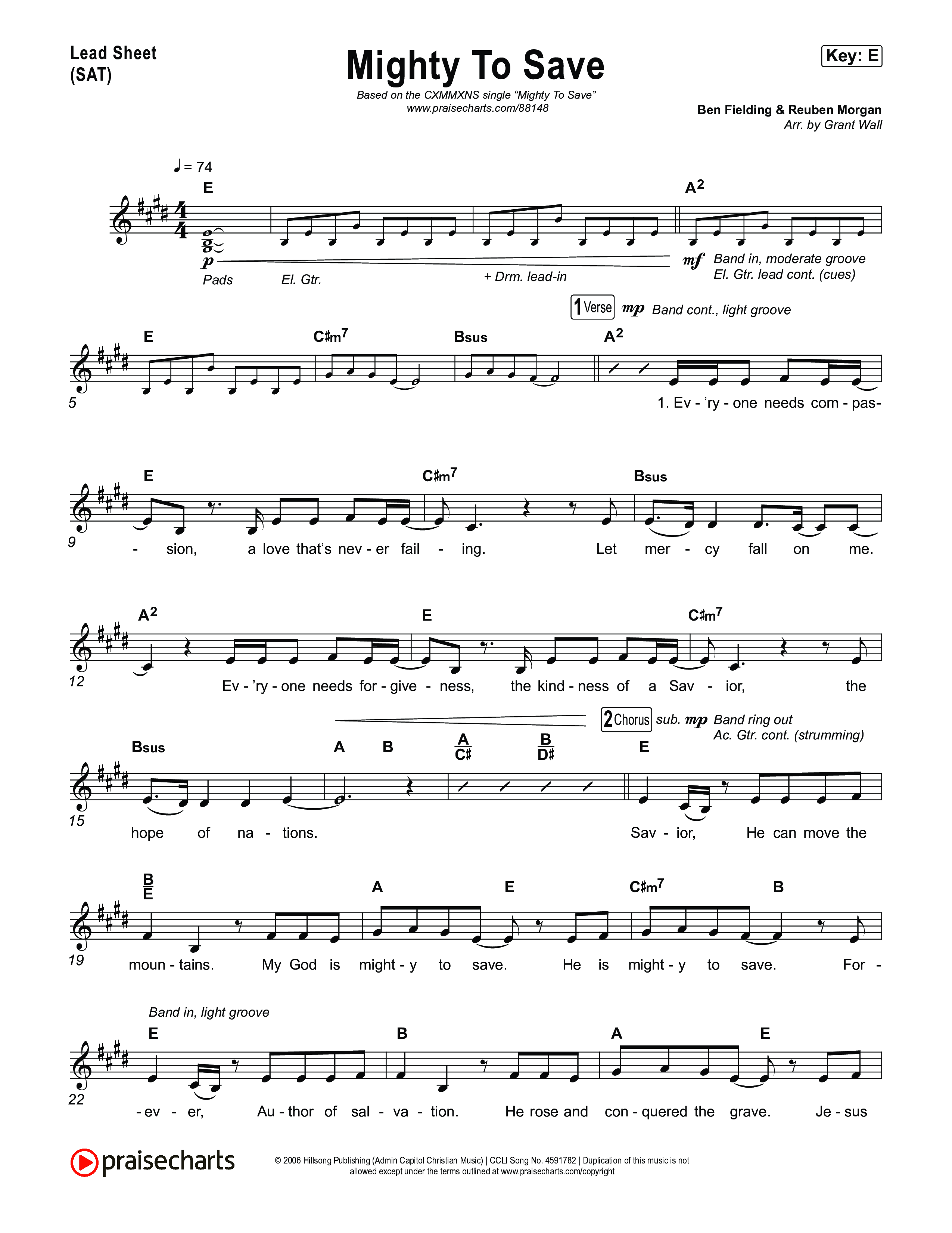 Mighty To Save Lead Sheet (SAT) (CXMMXNS / Bella Taylor Smith)