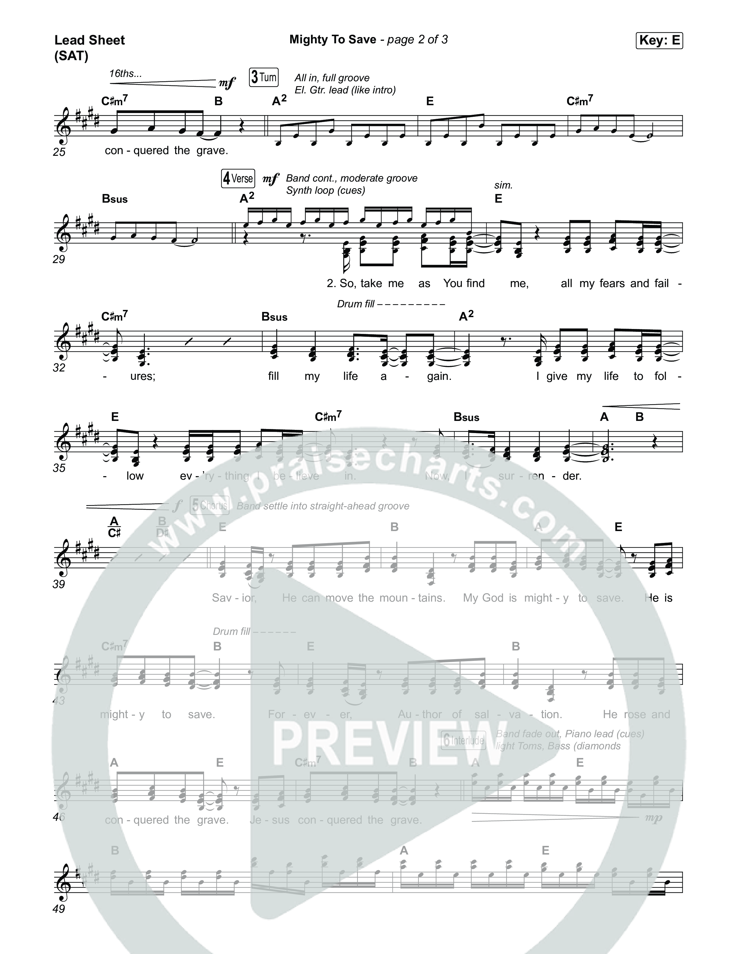 Mighty To Save Lead Sheet (SAT) (CXMMXNS / Bella Taylor Smith)