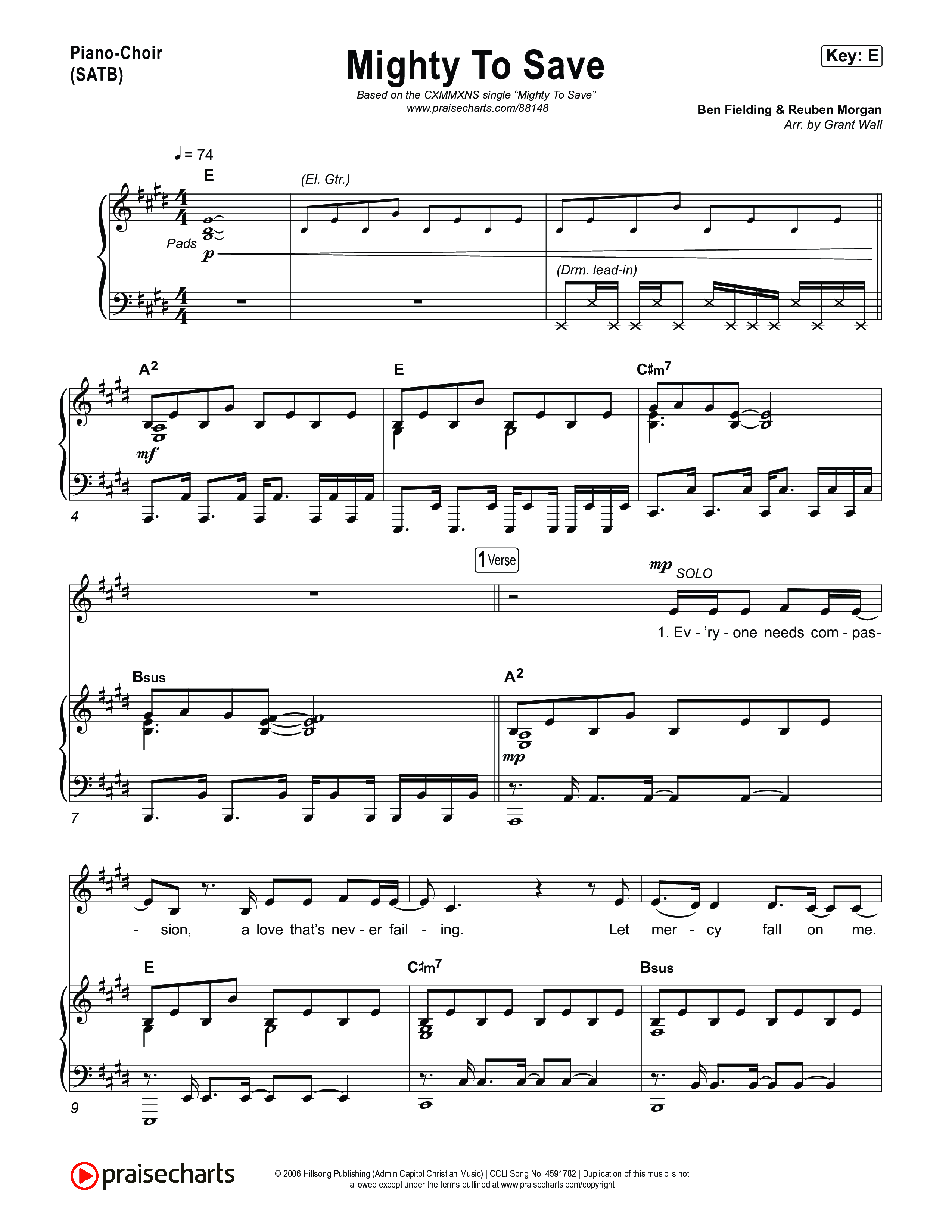Mighty To Save Piano/Vocal (SATB) (CXMMXNS / Bella Taylor Smith)