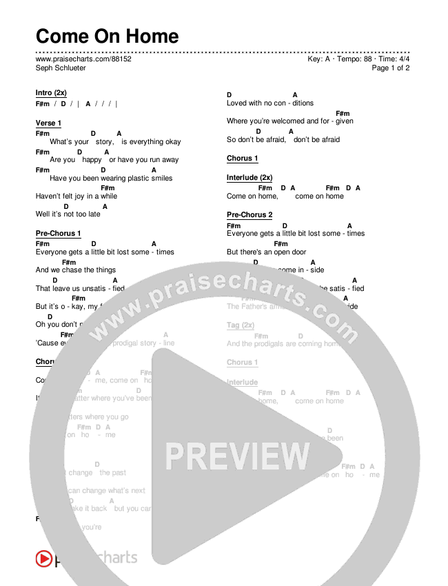 Come On Home Chords & Lyrics (Seph Schlueter)