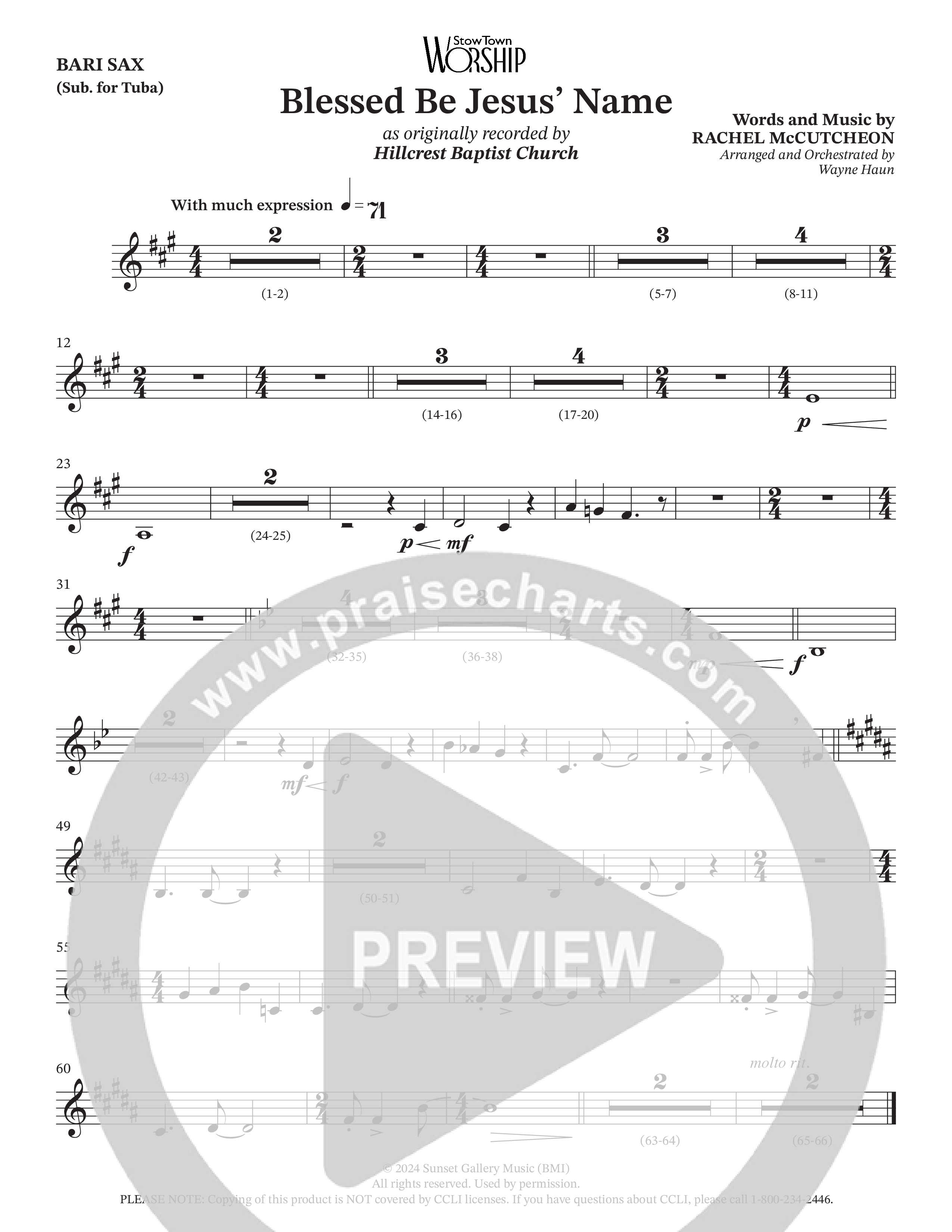 Blessed Be Jesus' Name (Choral Anthem SATB) Bari Sax (Hillcrest Nashville / Arr. Wayne Haun)