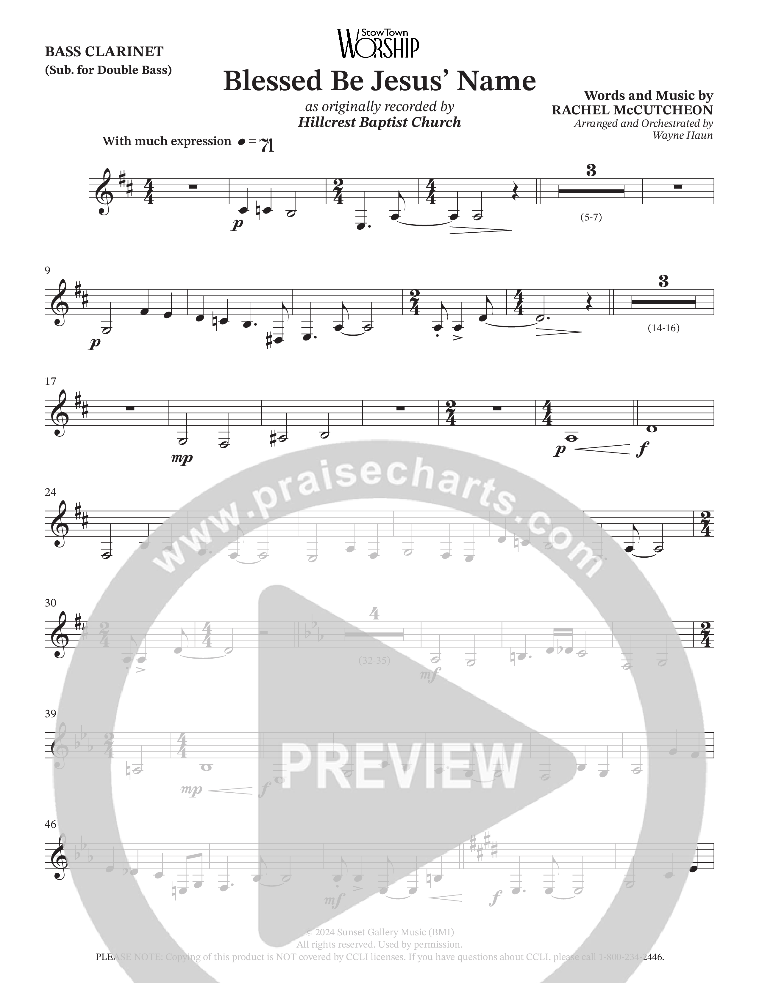 Blessed Be Jesus' Name (Choral Anthem SATB) Bass Clarinet (Hillcrest Nashville / Arr. Wayne Haun)