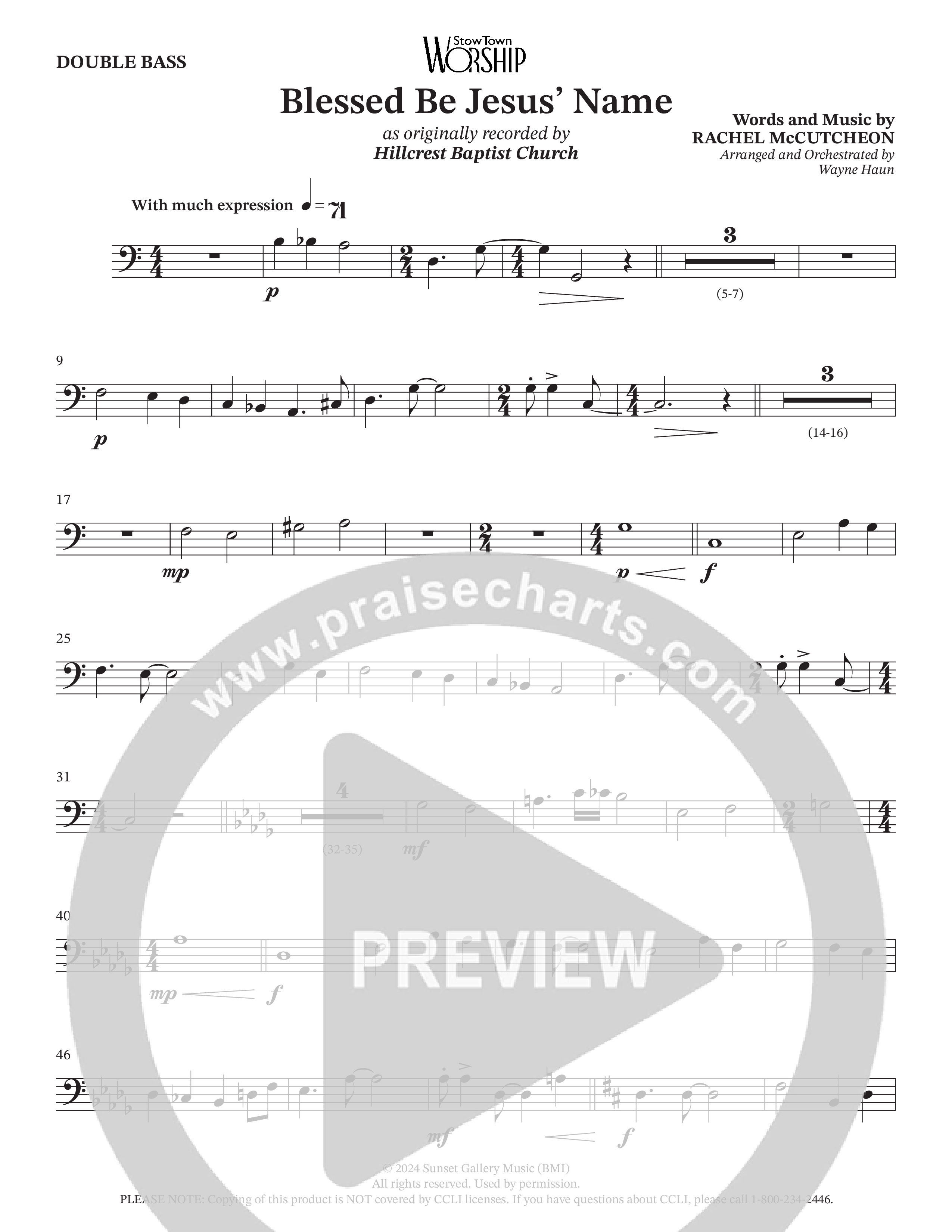Blessed Be Jesus' Name (Choral Anthem SATB) Double Bass (Hillcrest Nashville / Arr. Wayne Haun)