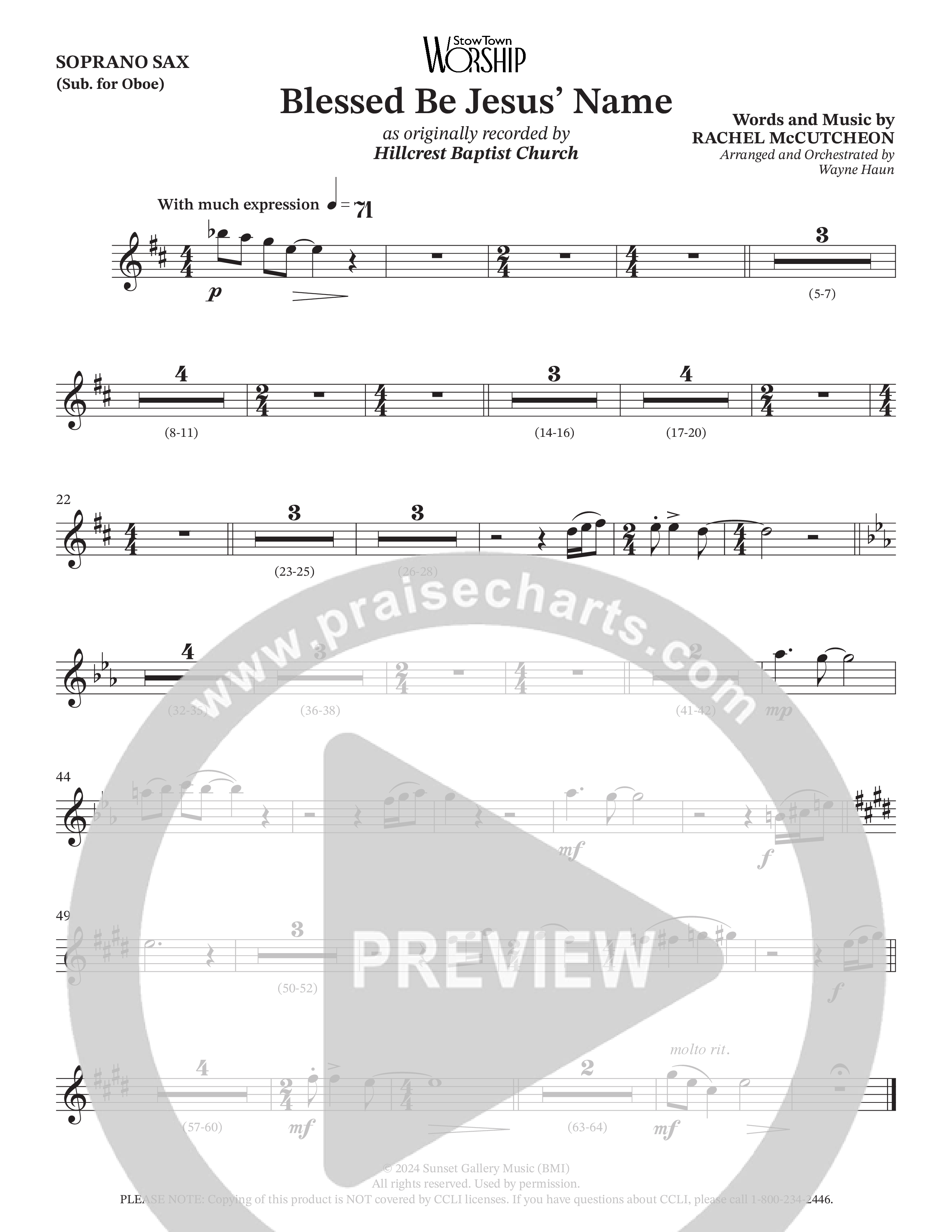 Blessed Be Jesus' Name (Choral Anthem SATB) Soprano Sax (Hillcrest Nashville / Arr. Wayne Haun)