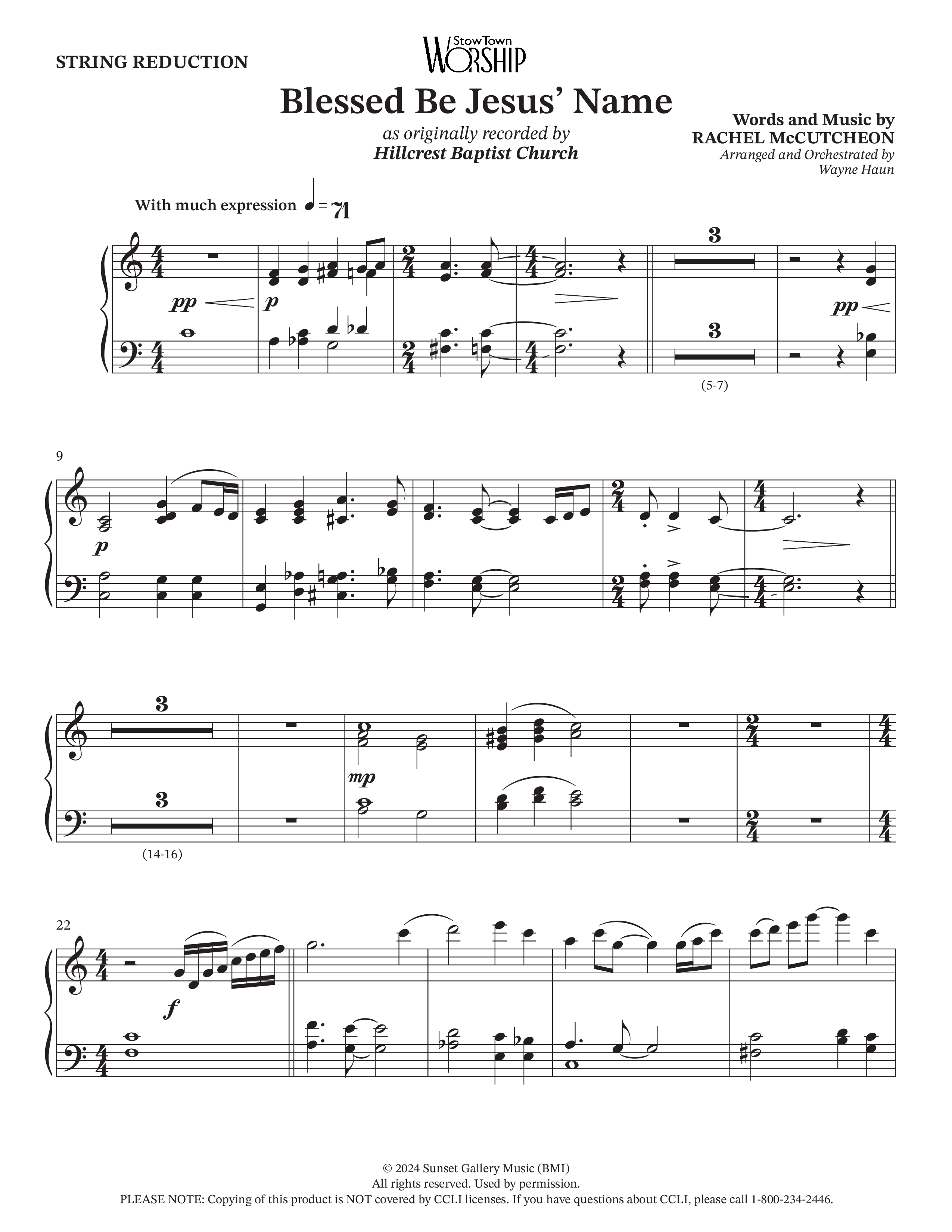 Blessed Be Jesus' Name (Choral Anthem SATB) String Reduction (Hillcrest Nashville / Arr. Wayne Haun)