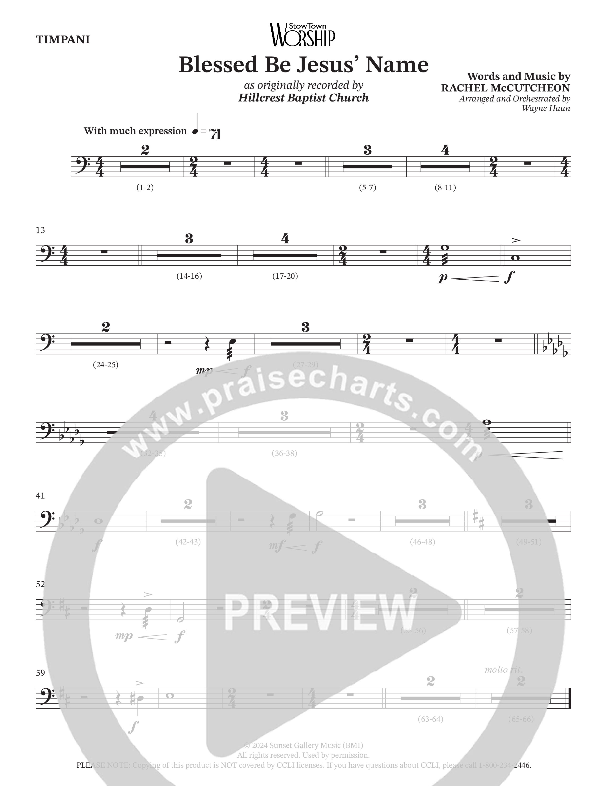 Blessed Be Jesus' Name (Choral Anthem SATB) Timpani (Hillcrest Nashville / Arr. Wayne Haun)