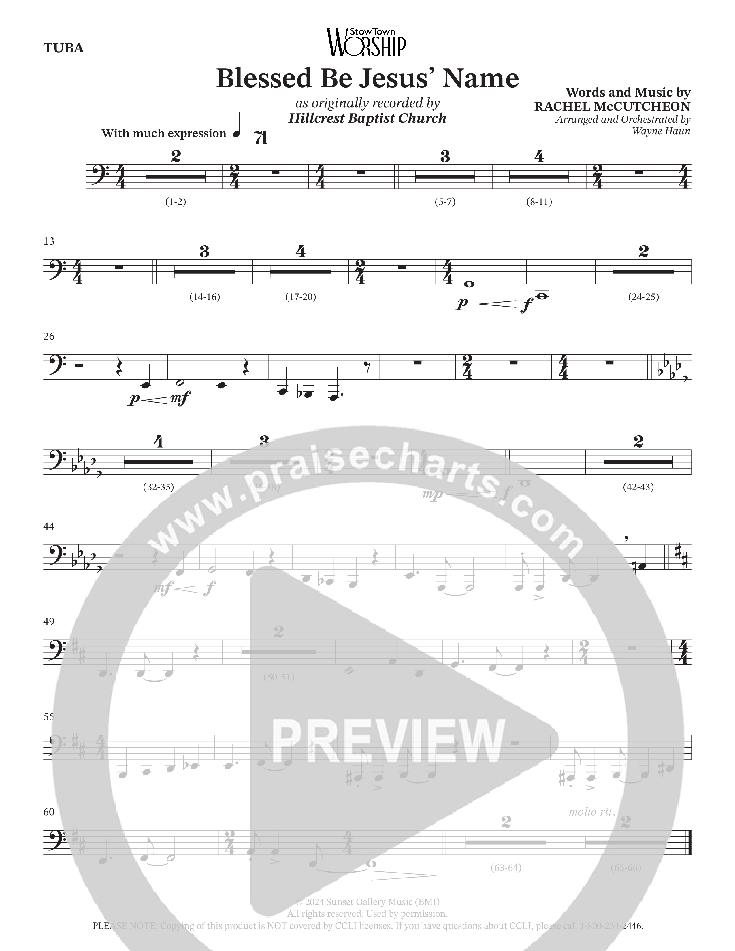 Blessed Be Jesus' Name (Choral Anthem SATB) Tuba (Hillcrest Nashville / Arr. Wayne Haun)