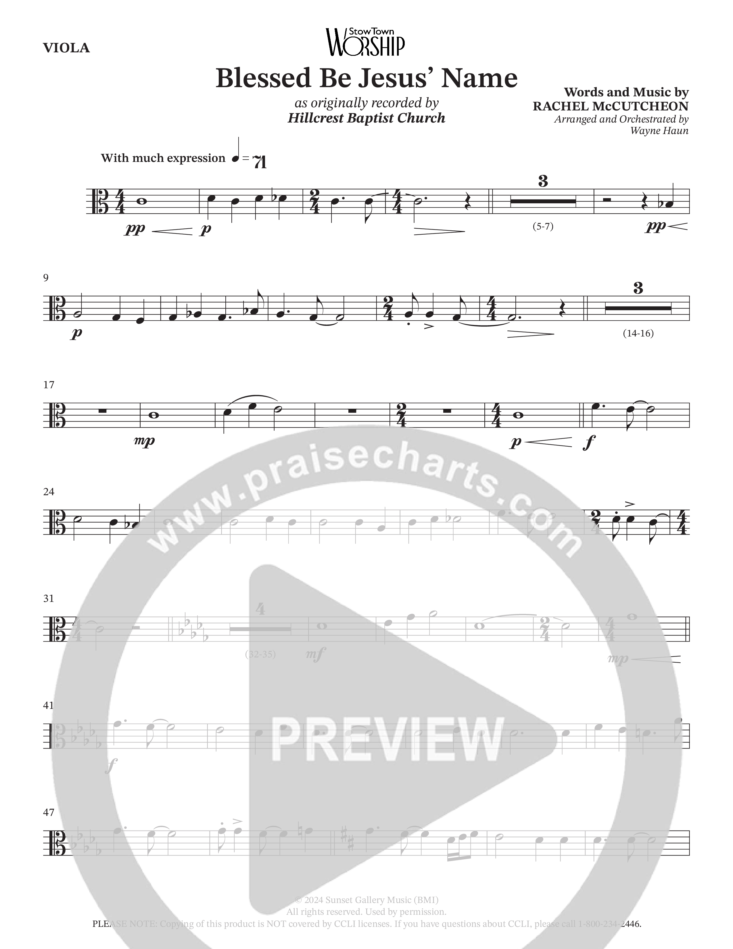 Blessed Be Jesus' Name (Choral Anthem SATB) Viola (Hillcrest Nashville / Arr. Wayne Haun)