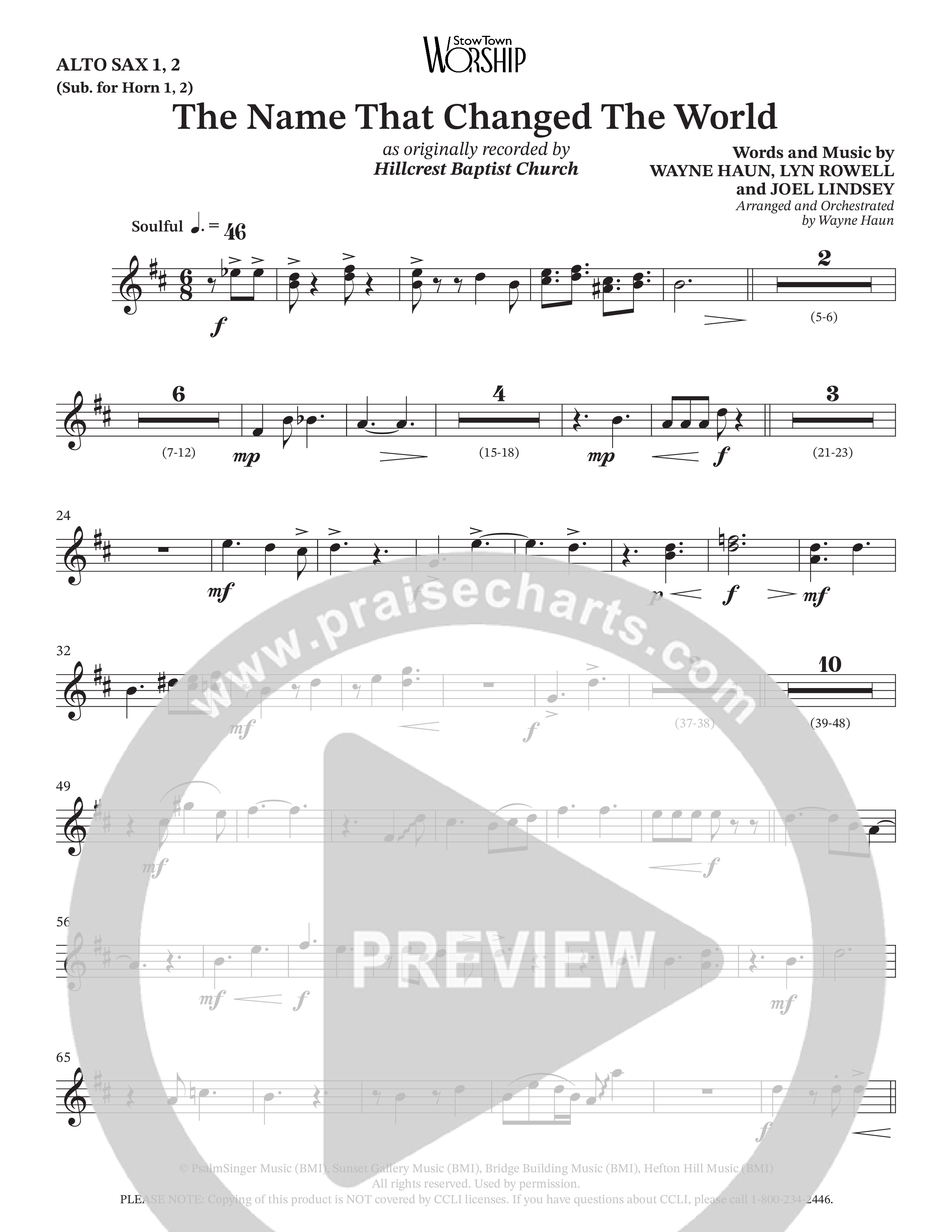 The Name That Changed The World (Choral Anthem SATB) Alto Sax (Hillcrest Nashville / Arr. Wayne Haun)