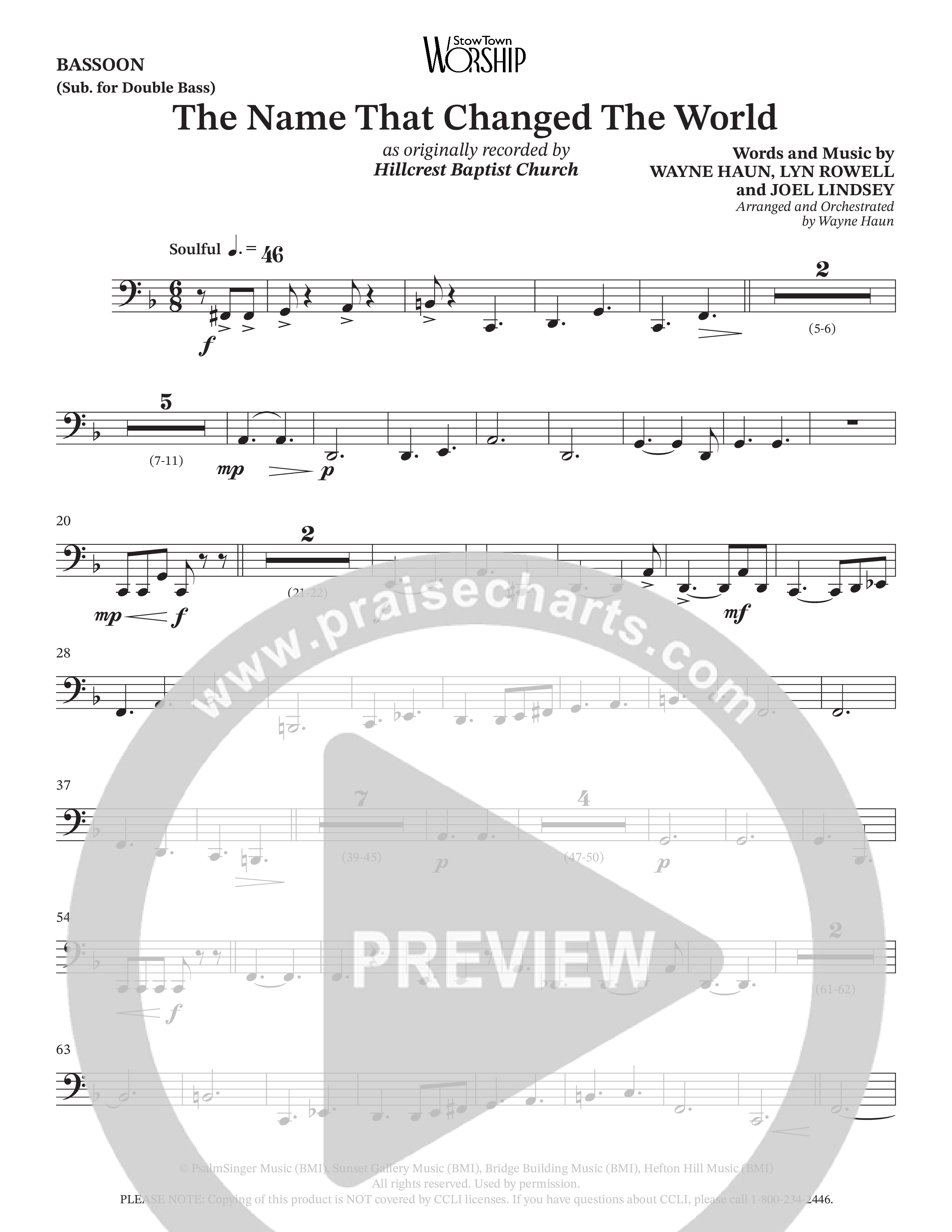 The Name That Changed The World (Choral Anthem SATB) Bassoon (Hillcrest Nashville / Arr. Wayne Haun)