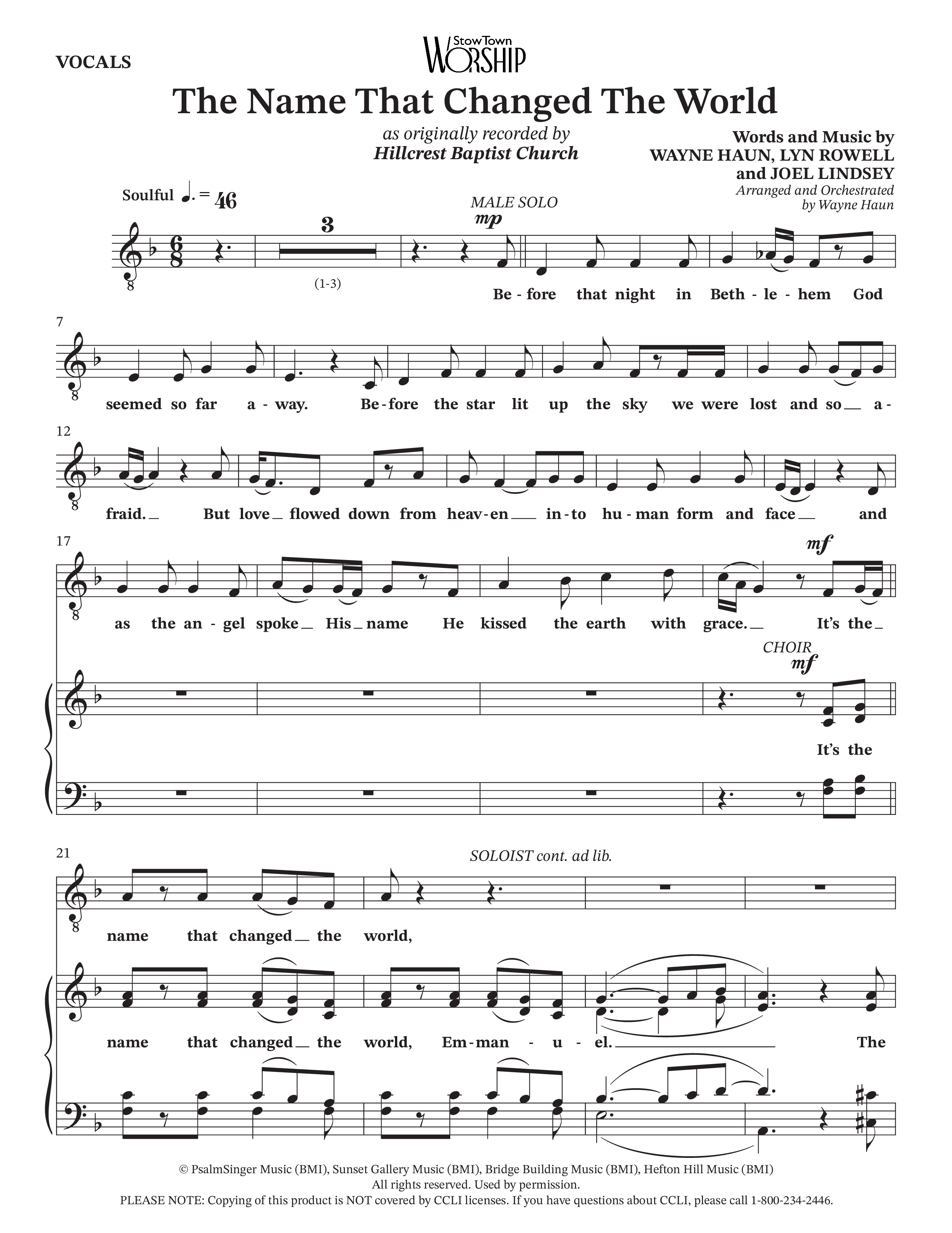 The Name That Changed The World (Choral Anthem SATB) Choir Sheet (Hillcrest Nashville / Arr. Wayne Haun)