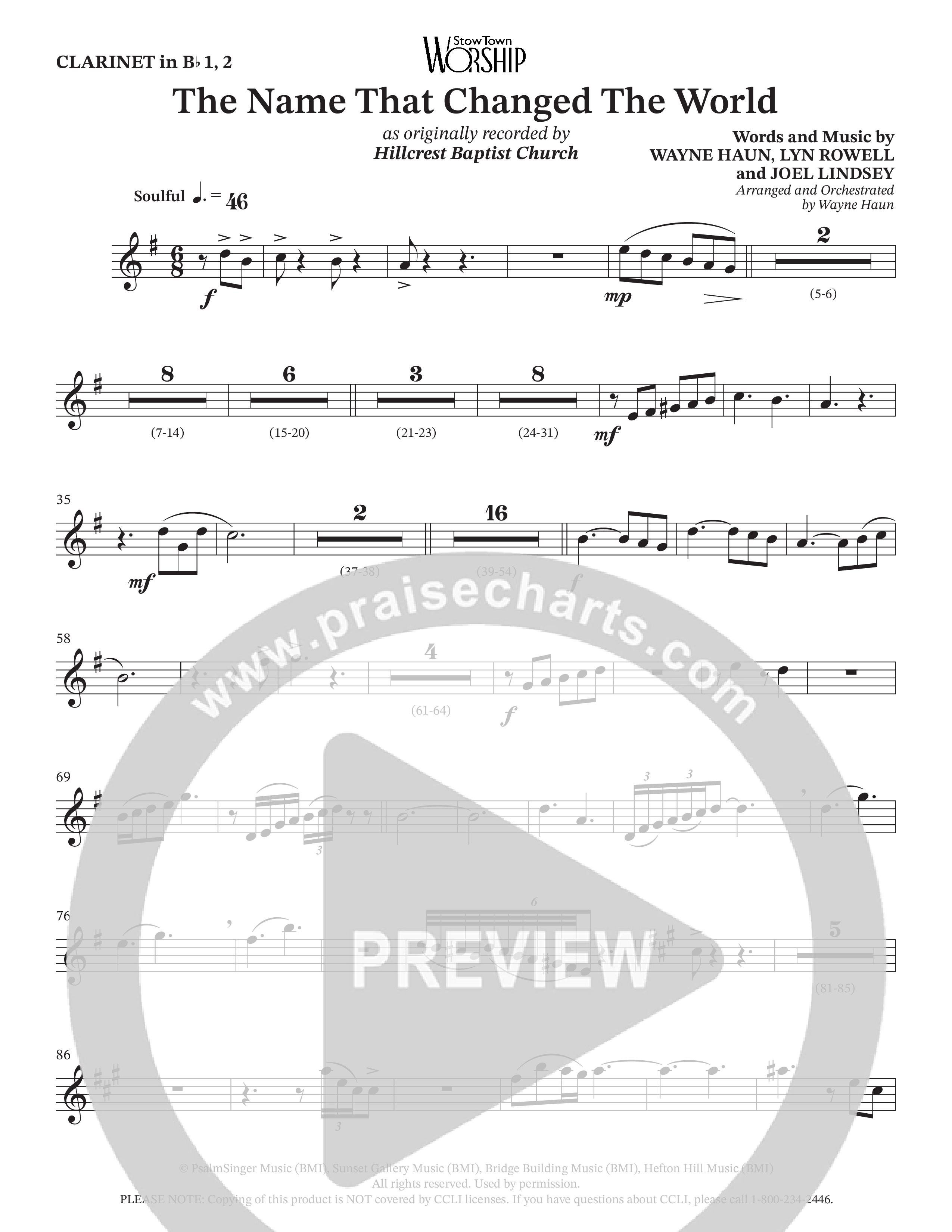 The Name That Changed The World (Choral Anthem SATB) Clarinet 1/2 (Hillcrest Nashville / Arr. Wayne Haun)