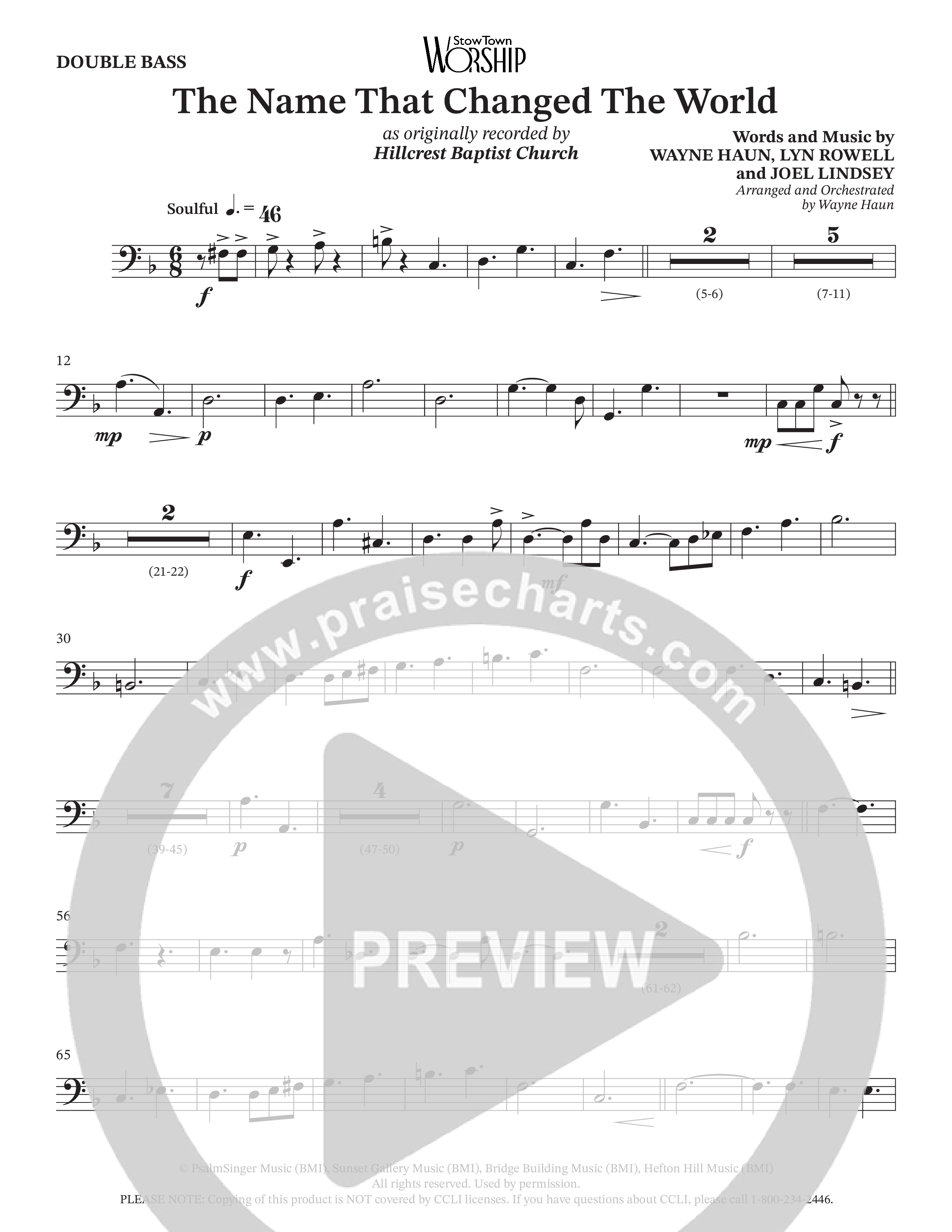 The Name That Changed The World (Choral Anthem SATB) Double Bass (Hillcrest Nashville / Arr. Wayne Haun)