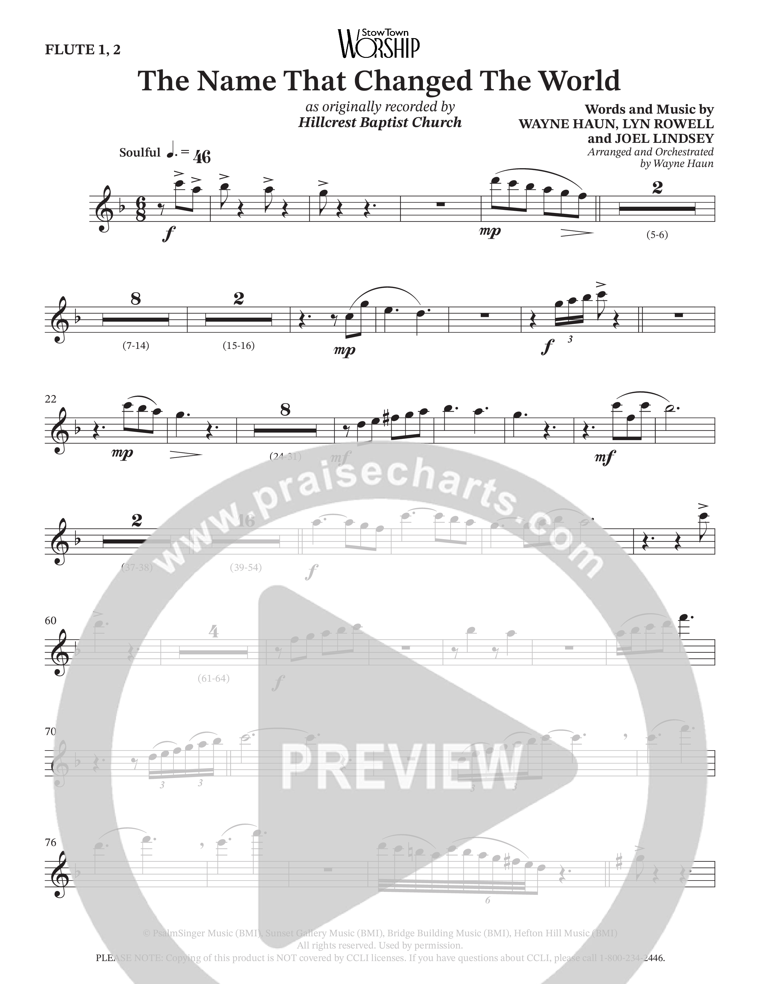 The Name That Changed The World (Choral Anthem SATB) Flute 1/2 (Hillcrest Nashville / Arr. Wayne Haun)