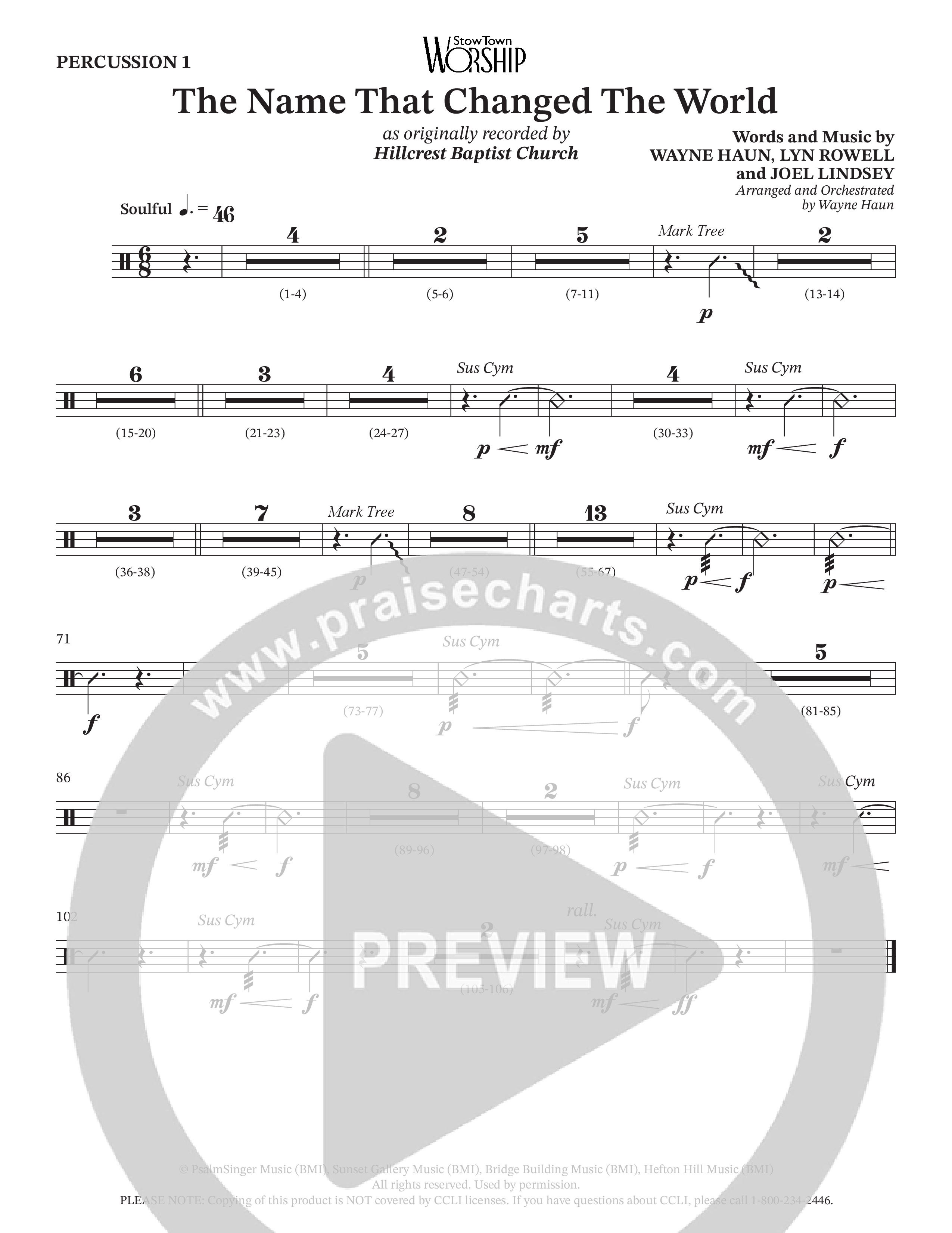 The Name That Changed The World (Choral Anthem SATB) Percussion (Hillcrest Nashville / Arr. Wayne Haun)
