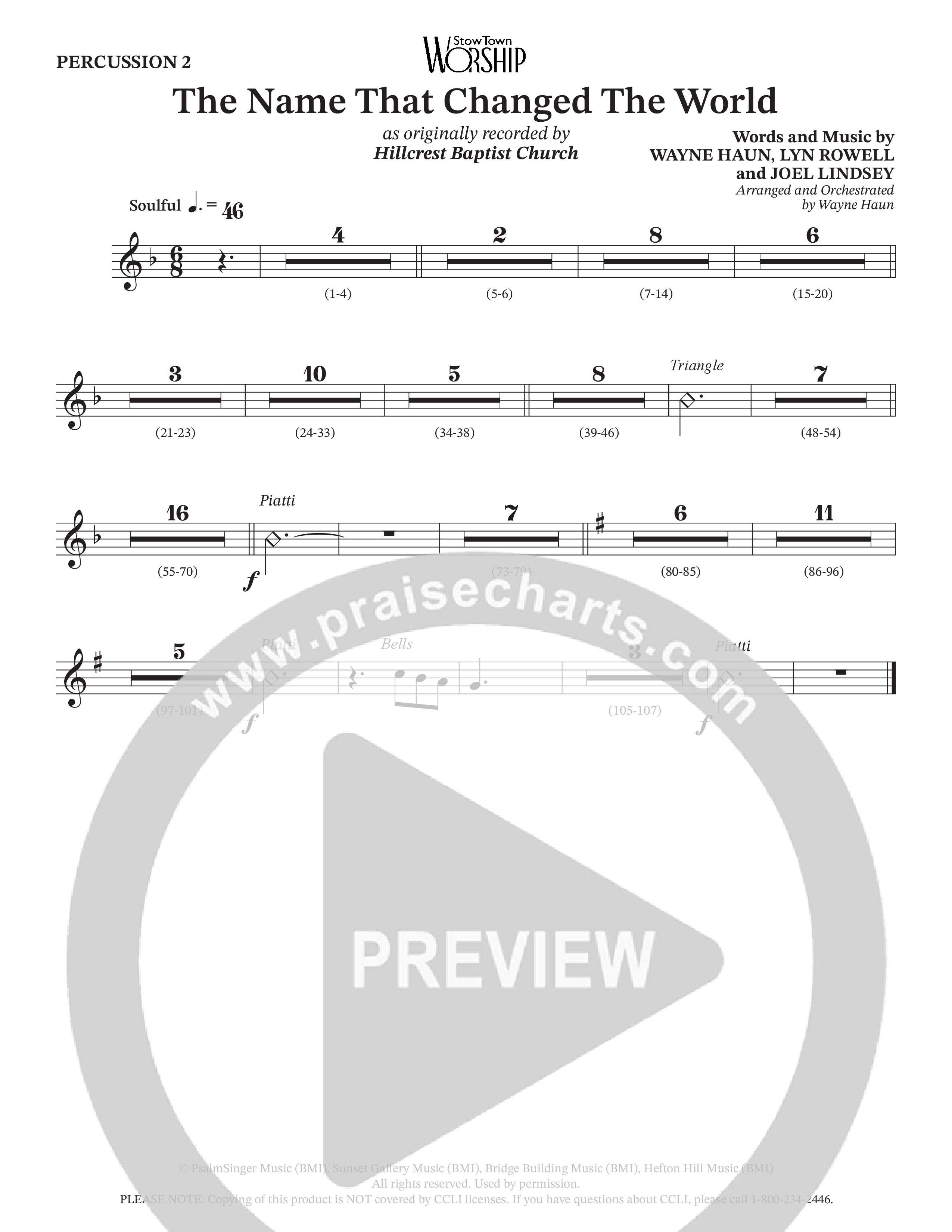 The Name That Changed The World (Choral Anthem SATB) Percussion (Hillcrest Nashville / Arr. Wayne Haun)