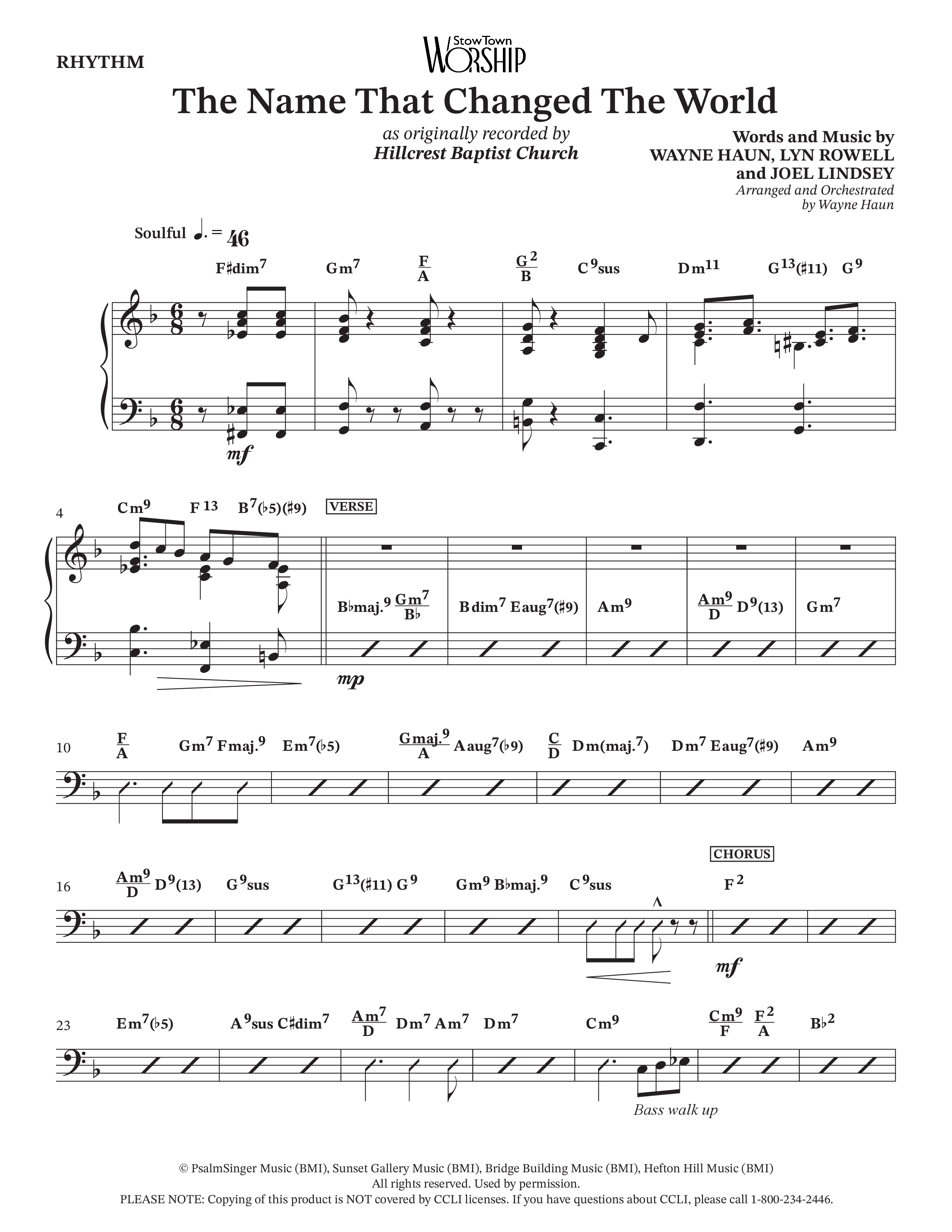 The Name That Changed The World (Choral Anthem SATB) Rhythm Chart (Hillcrest Nashville / Arr. Wayne Haun)