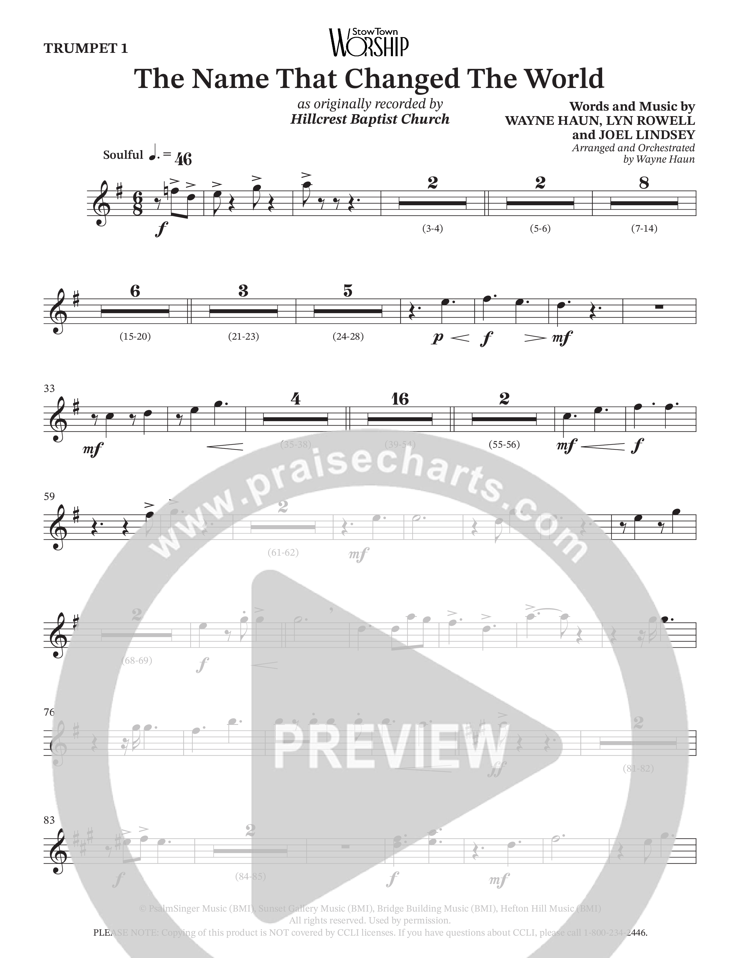 The Name That Changed The World (Choral Anthem SATB) Trumpet 1 (Hillcrest Nashville / Arr. Wayne Haun)
