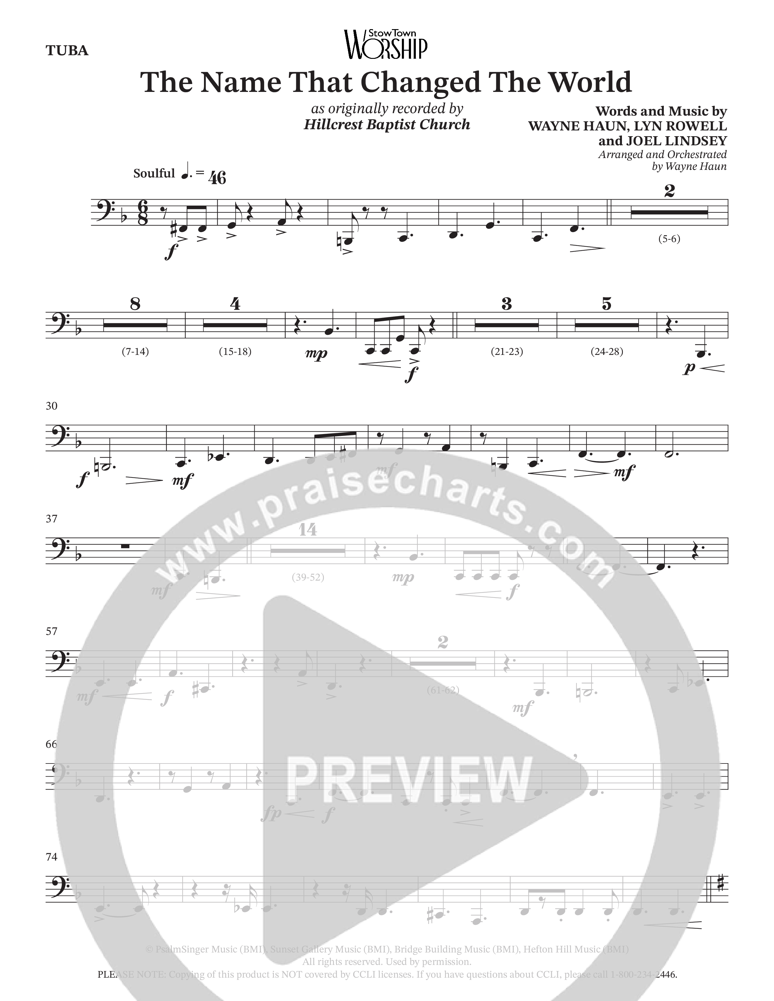 The Name That Changed The World (Choral Anthem SATB) Tuba (Hillcrest Nashville / Arr. Wayne Haun)