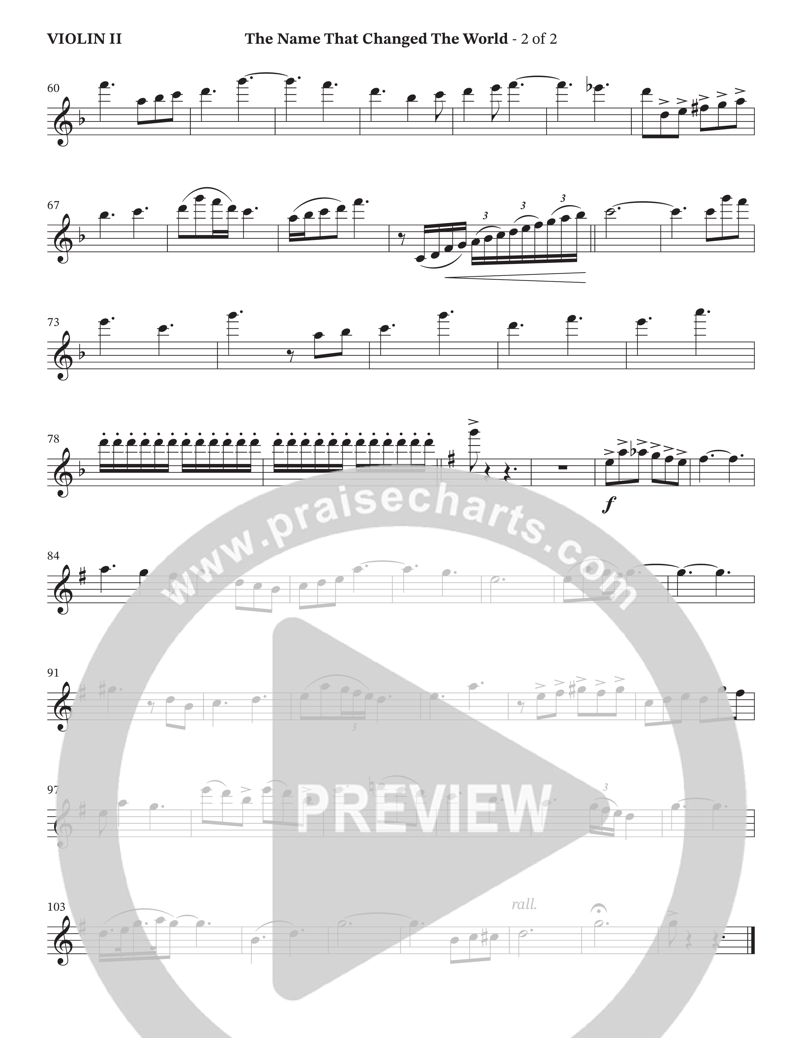 The Name That Changed The World (Choral Anthem SATB) Violin 2 (Hillcrest Nashville / Arr. Wayne Haun)