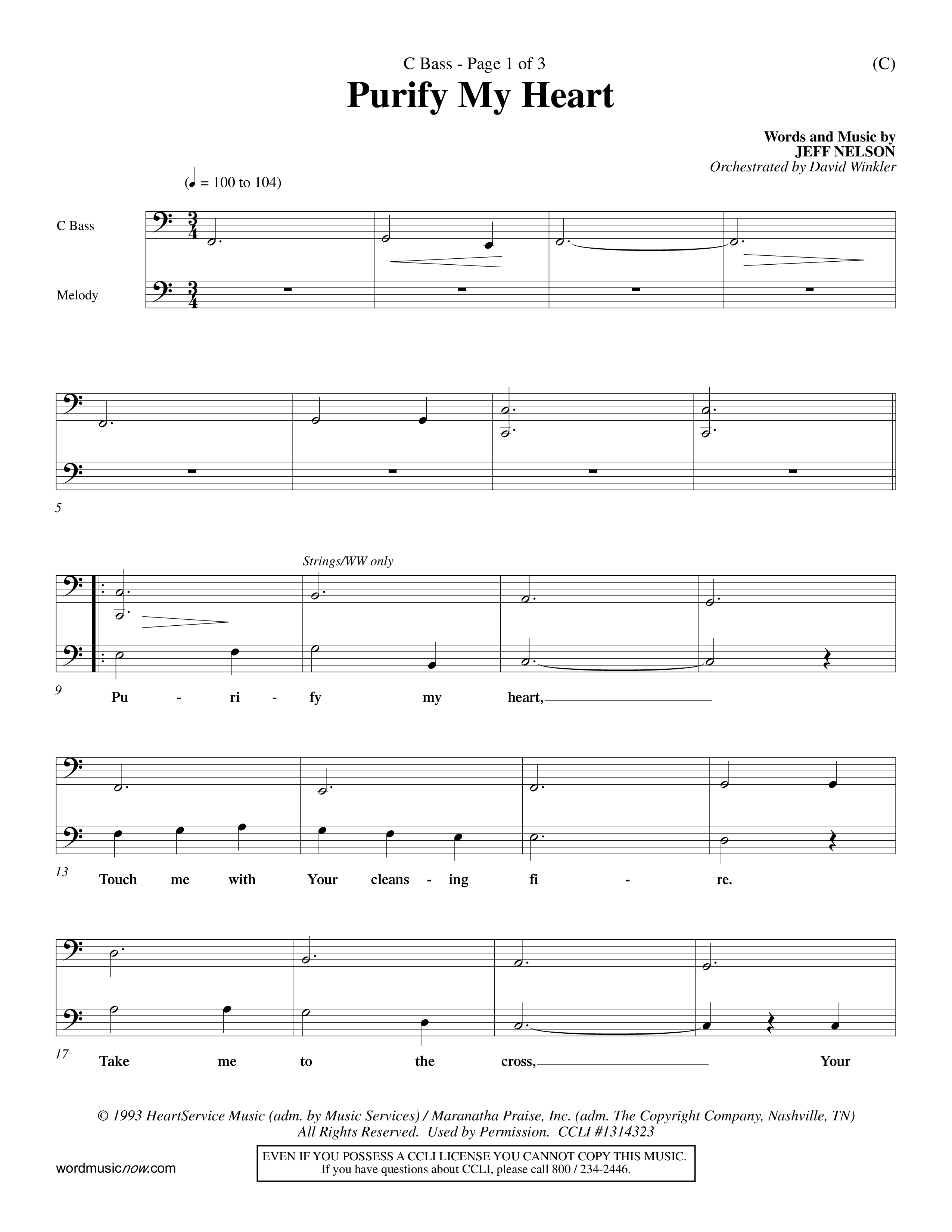 Purify My Heart (Choral Anthem SATB) Contrabass (Word Music Choral / Orch. David Winkler)