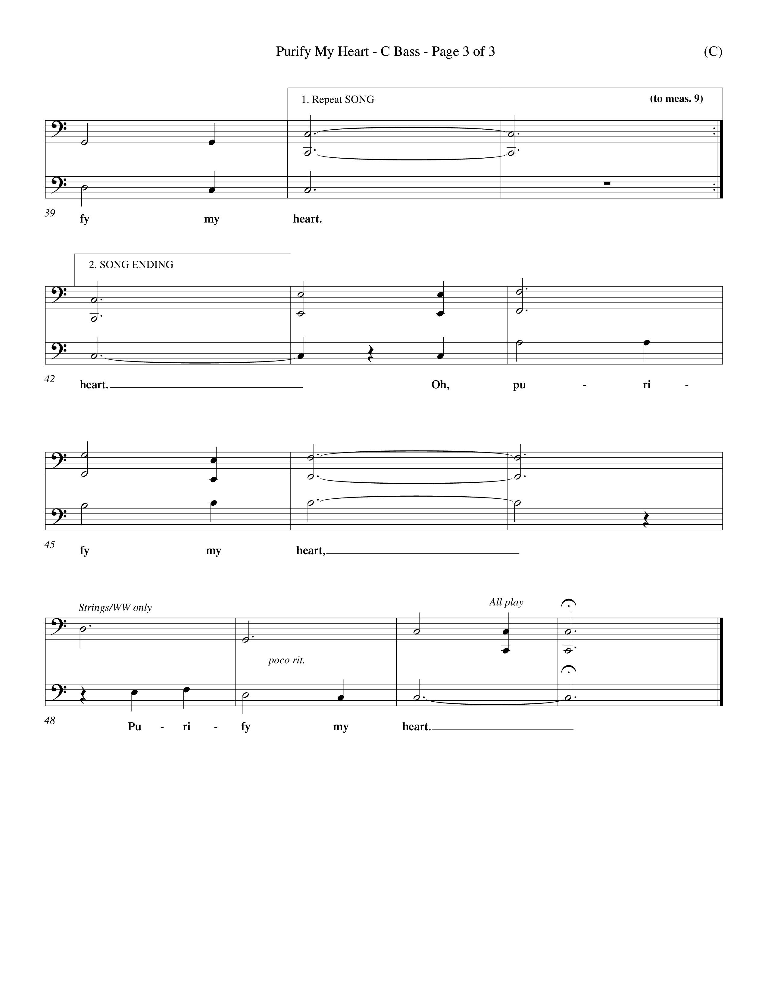 Purify My Heart (Choral Anthem SATB) Contrabass (Word Music Choral / Orch. David Winkler)
