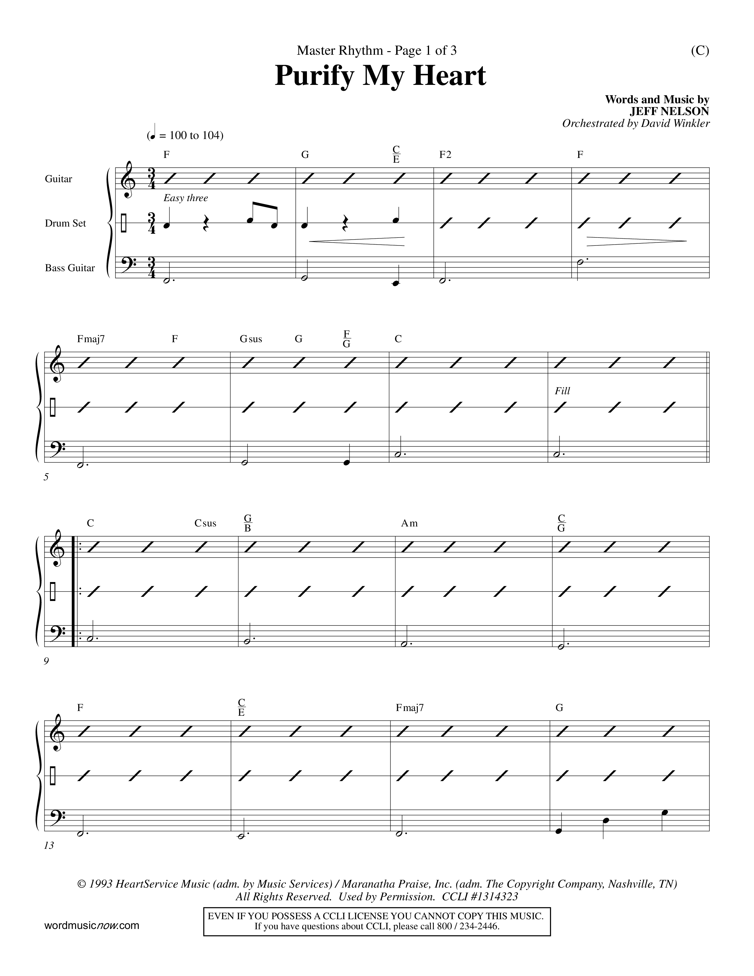 Purify My Heart (Choral Anthem SATB) Rhythm Chart (Word Music Choral / Orch. David Winkler)
