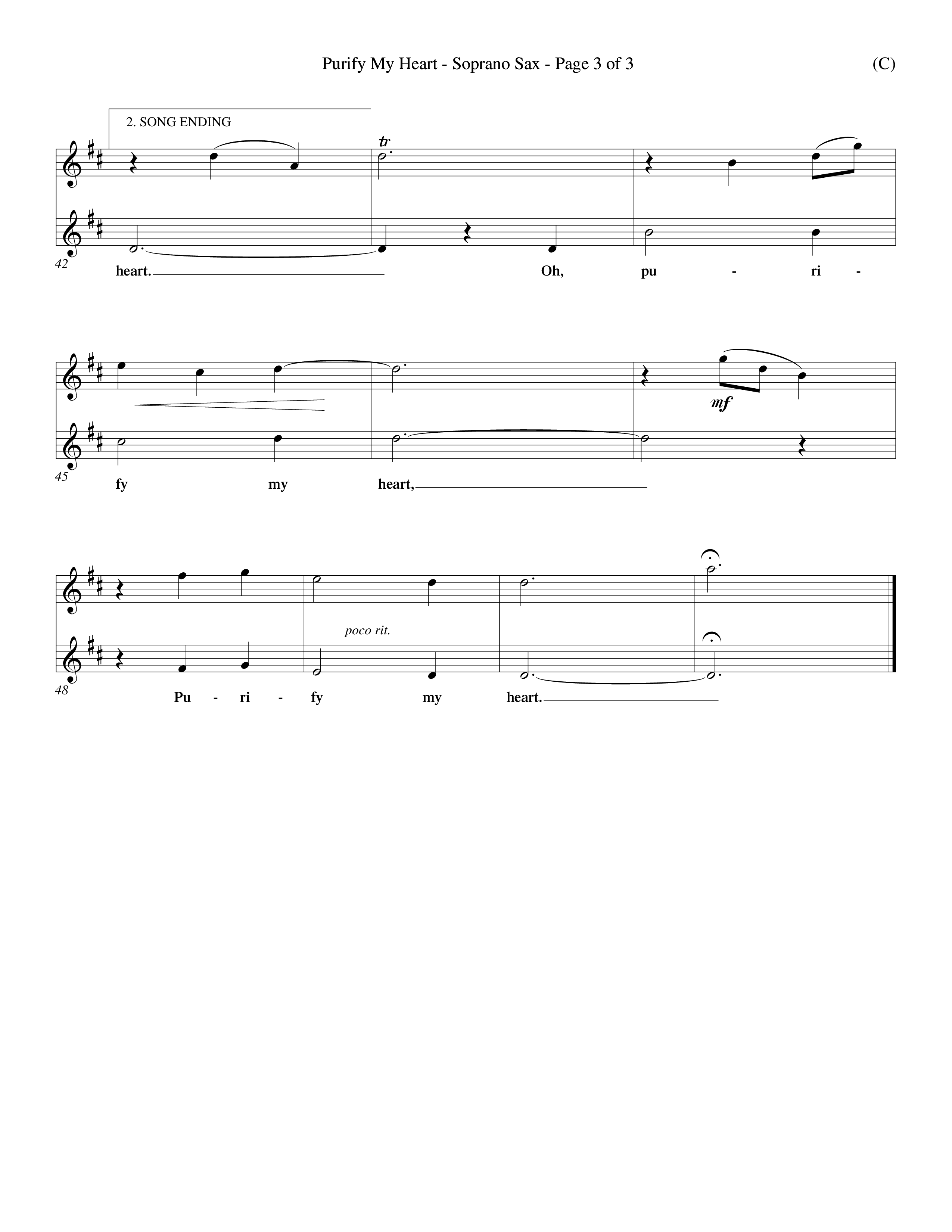 Purify My Heart (Choral Anthem SATB) Saxophone (Word Music Choral / Orch. David Winkler)