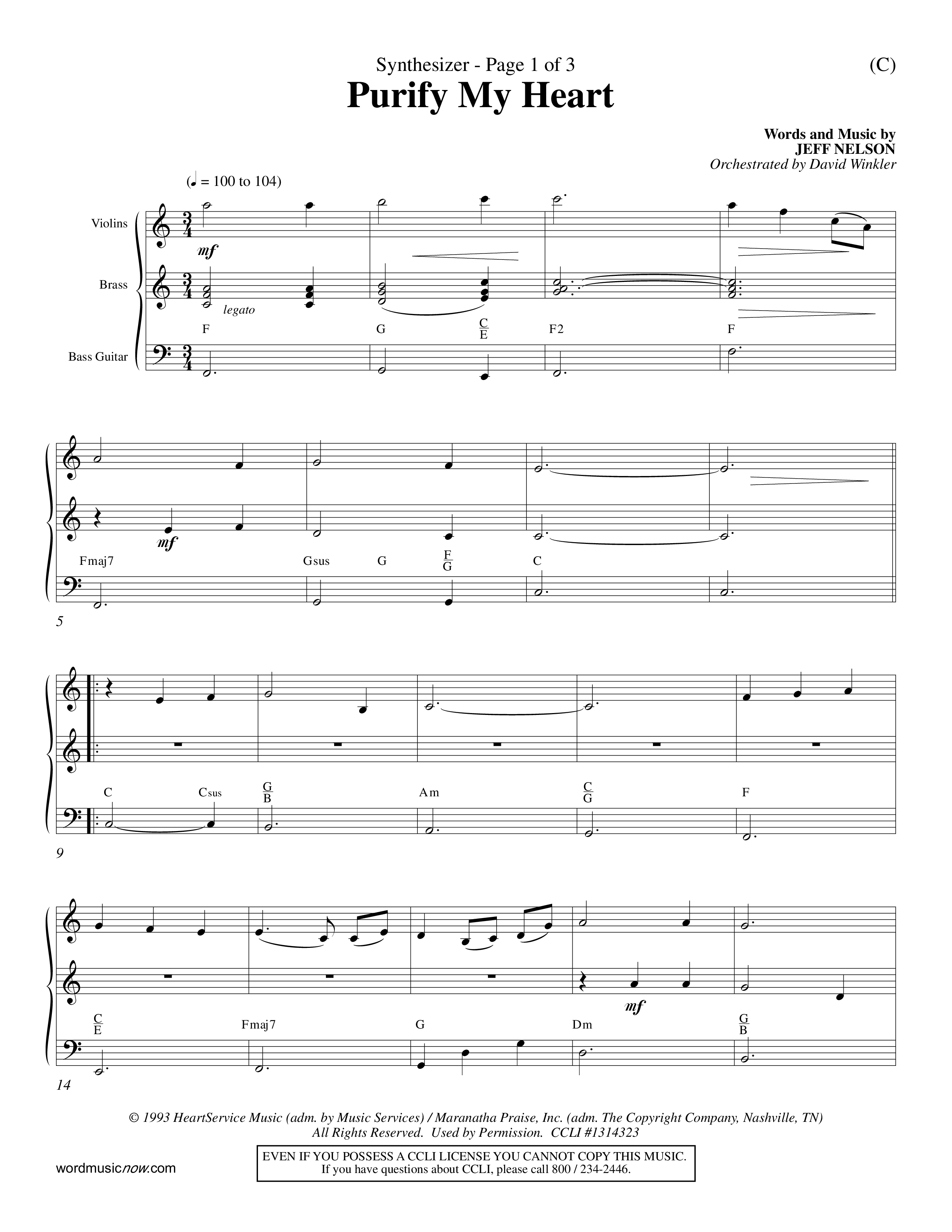 Purify My Heart (Choral Anthem SATB) Synth (Word Music Choral / Orch. David Winkler)
