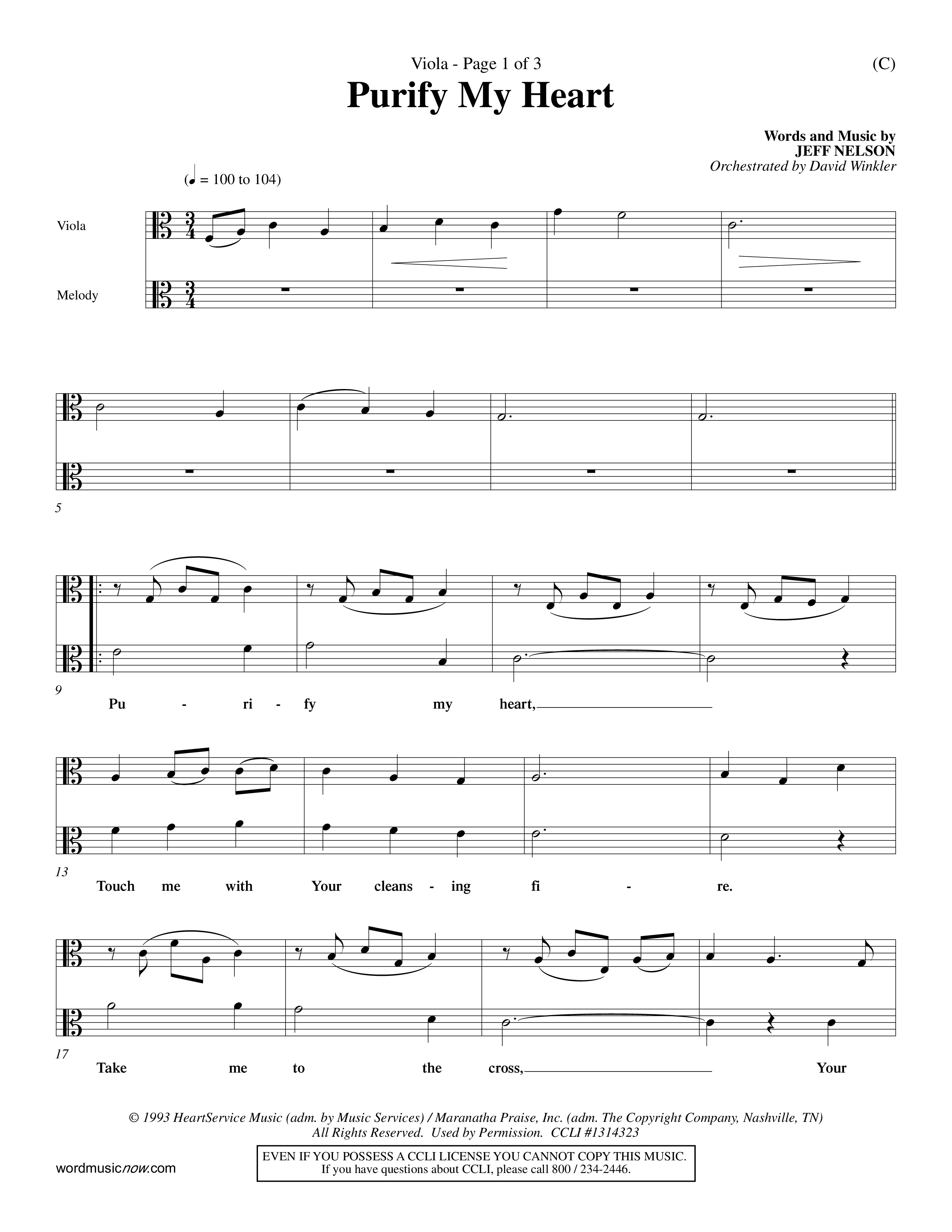 Purify My Heart (Choral Anthem SATB) Viola (Word Music Choral / Orch. David Winkler)