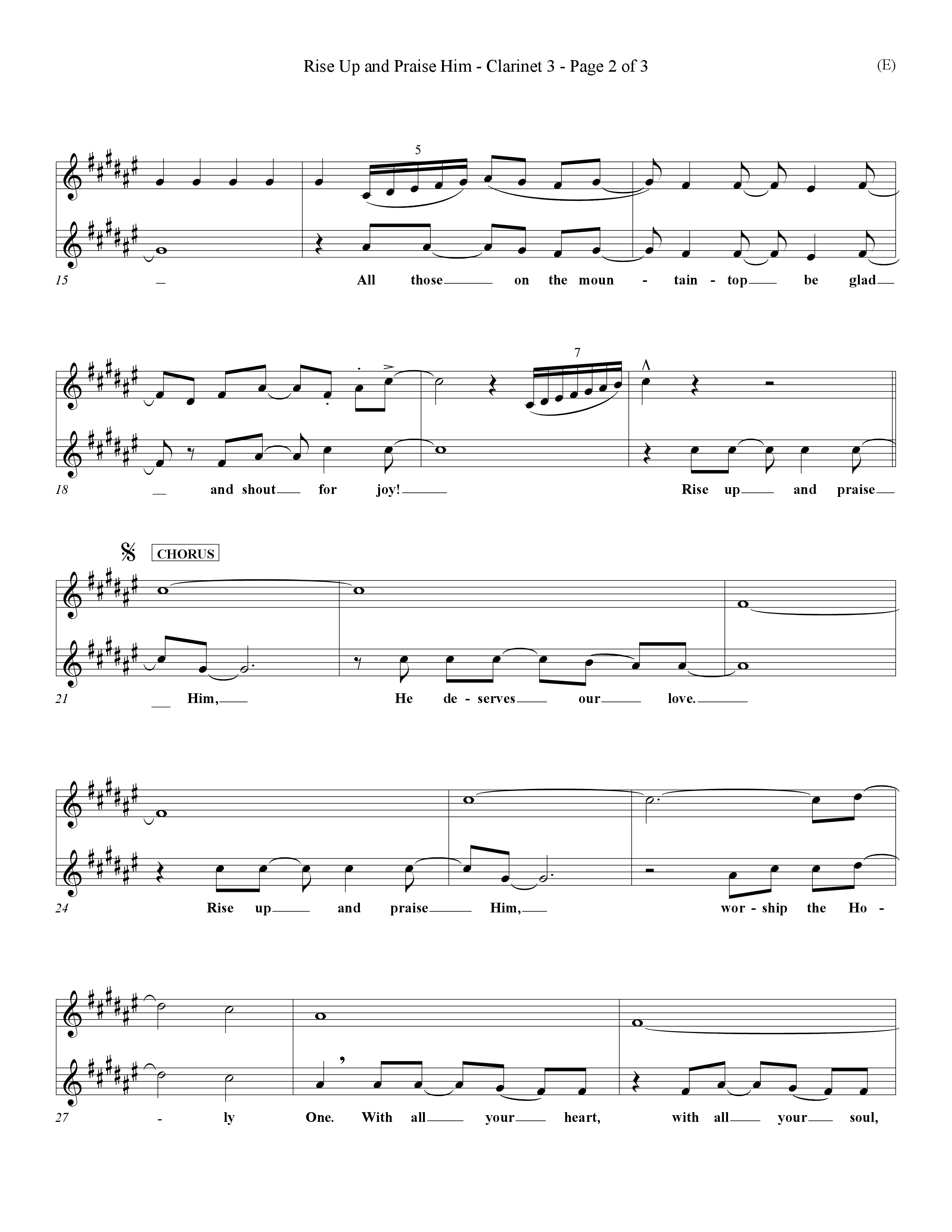 Rise Up and Praise Him (Choral Anthem SATB) Clarinet 3 (Word Music Choral / Orch. Tim Cates / Orch. Keith Christopher)