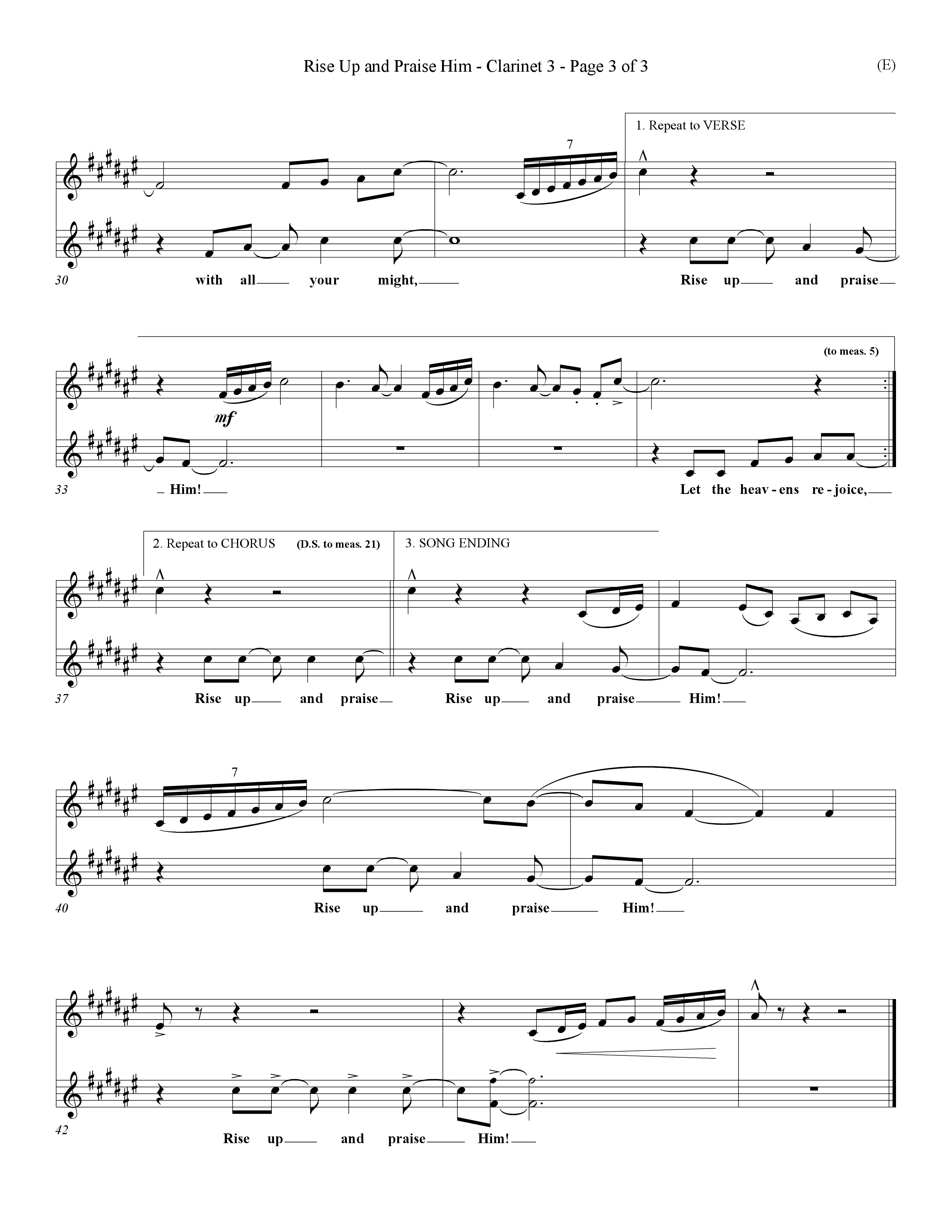 Rise Up and Praise Him (Choral Anthem SATB) Clarinet 3 (Word Music Choral / Orch. Tim Cates / Orch. Keith Christopher)
