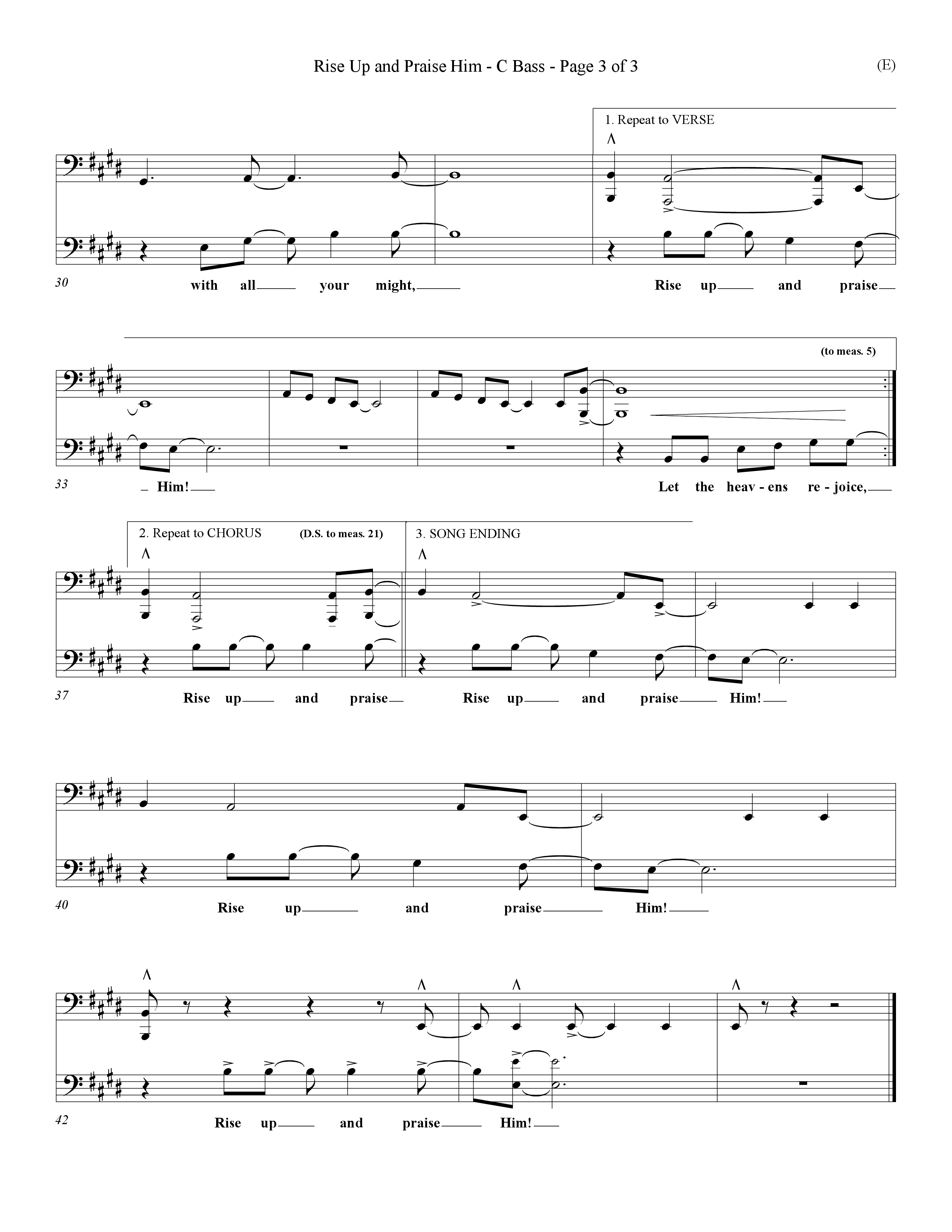 Rise Up and Praise Him (Choral Anthem SATB) Contrabass (Word Music Choral / Orch. Tim Cates / Orch. Keith Christopher)
