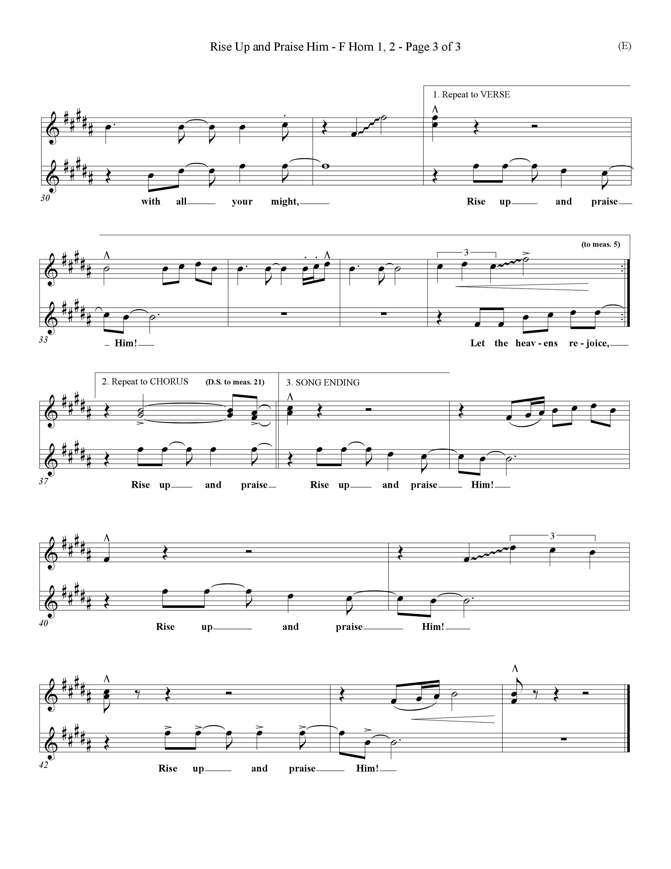 Rise Up and Praise Him (Choral Anthem SATB) French Horn (Word Music Choral / Orch. Tim Cates / Orch. Keith Christopher)