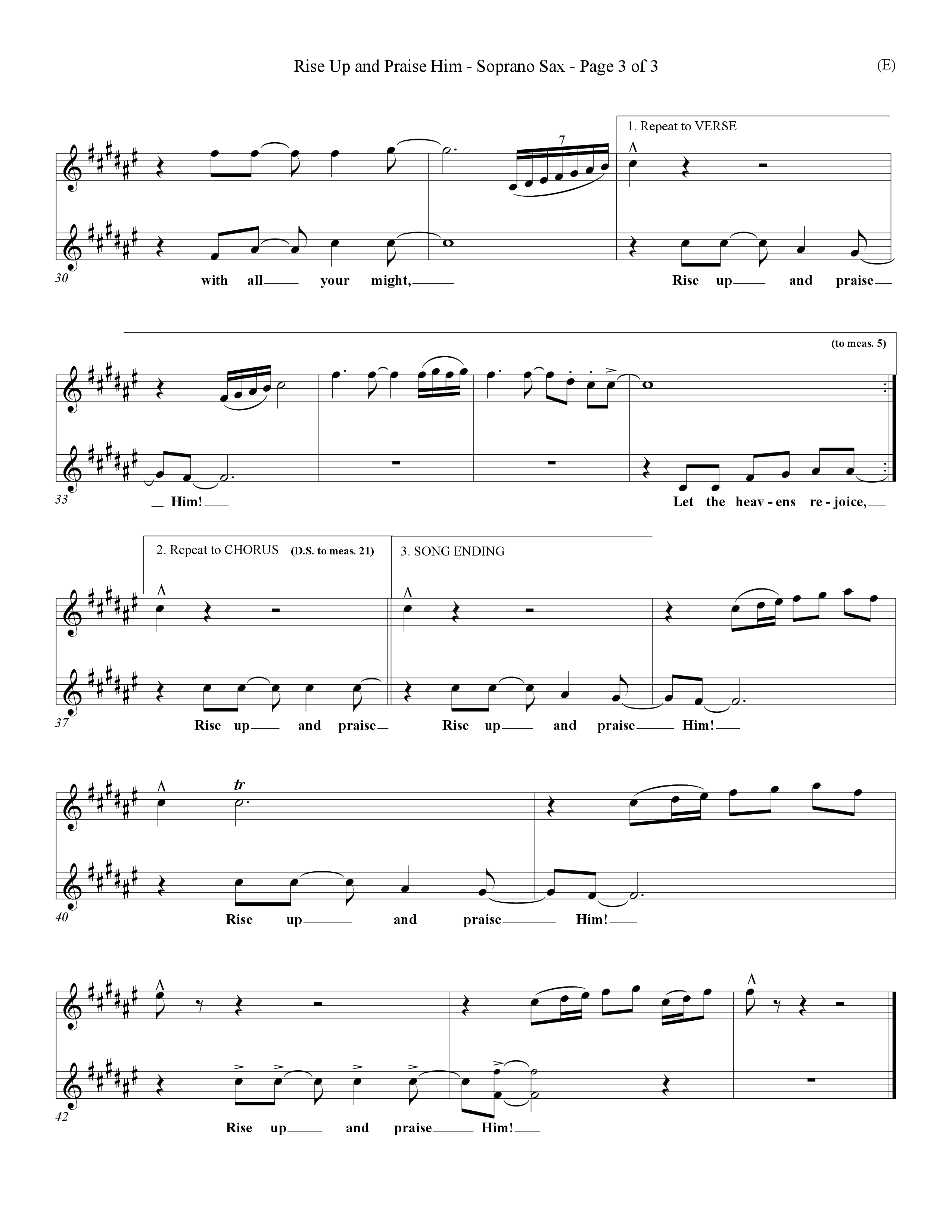 Rise Up and Praise Him (Choral Anthem SATB) Saxophone (Word Music Choral / Orch. Tim Cates / Orch. Keith Christopher)
