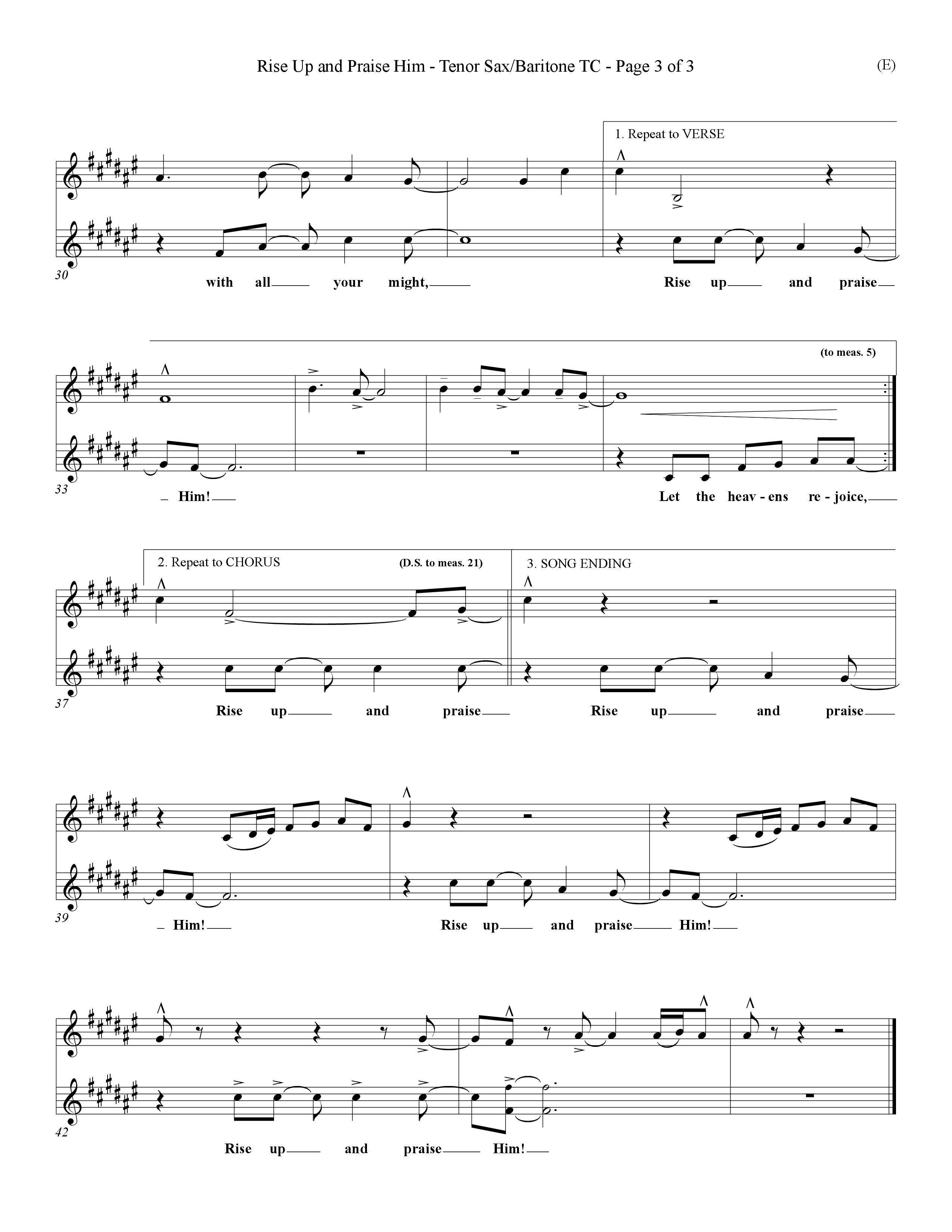 Rise Up and Praise Him (Choral Anthem SATB) Tenor Sax/Baritone T.C. (Word Music Choral / Orch. Tim Cates / Orch. Keith Christopher)