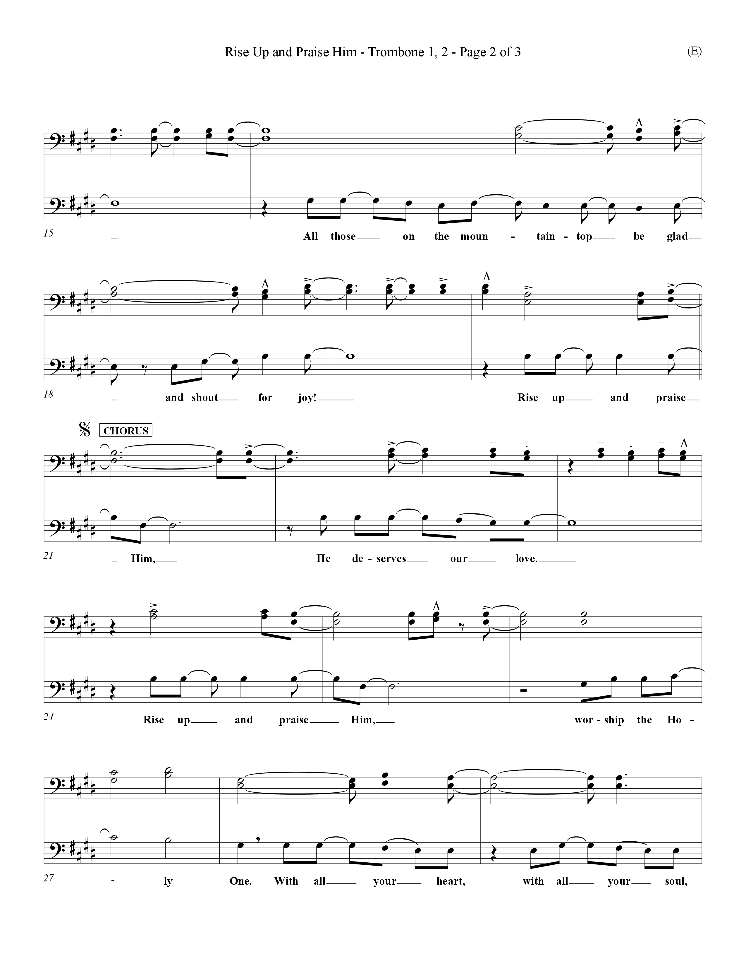 Rise Up and Praise Him (Choral Anthem SATB) Trombone 1/2 (Word Music Choral / Orch. Tim Cates / Orch. Keith Christopher)