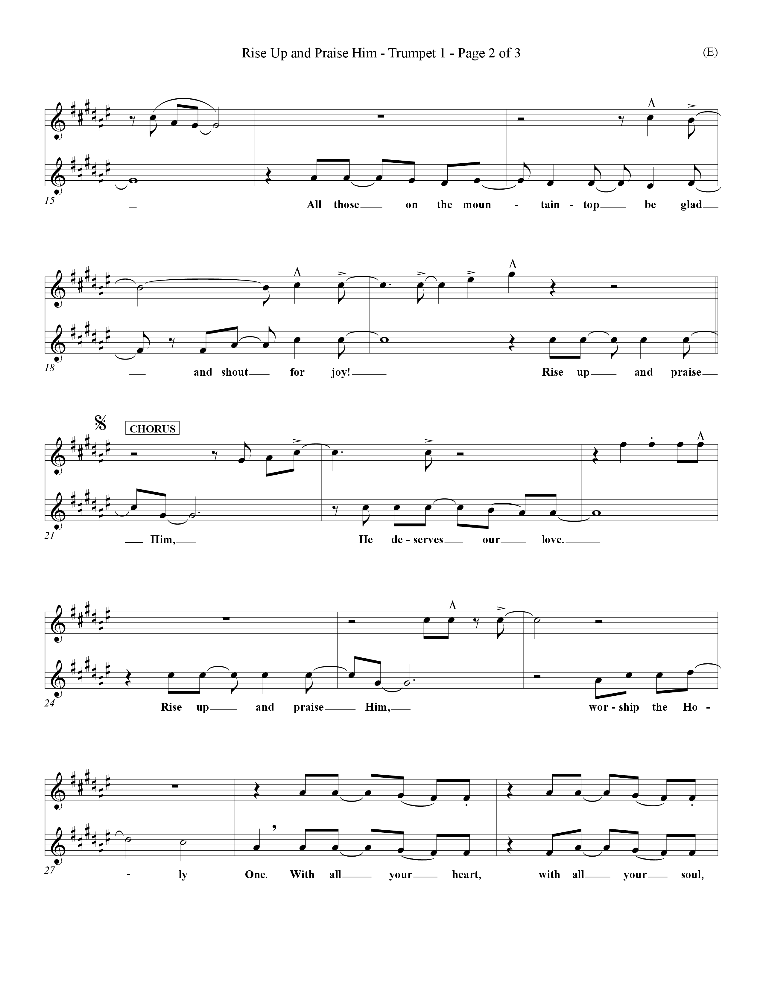 Rise Up and Praise Him (Choral Anthem SATB) Trumpet 1 (Word Music Choral / Orch. Tim Cates / Orch. Keith Christopher)