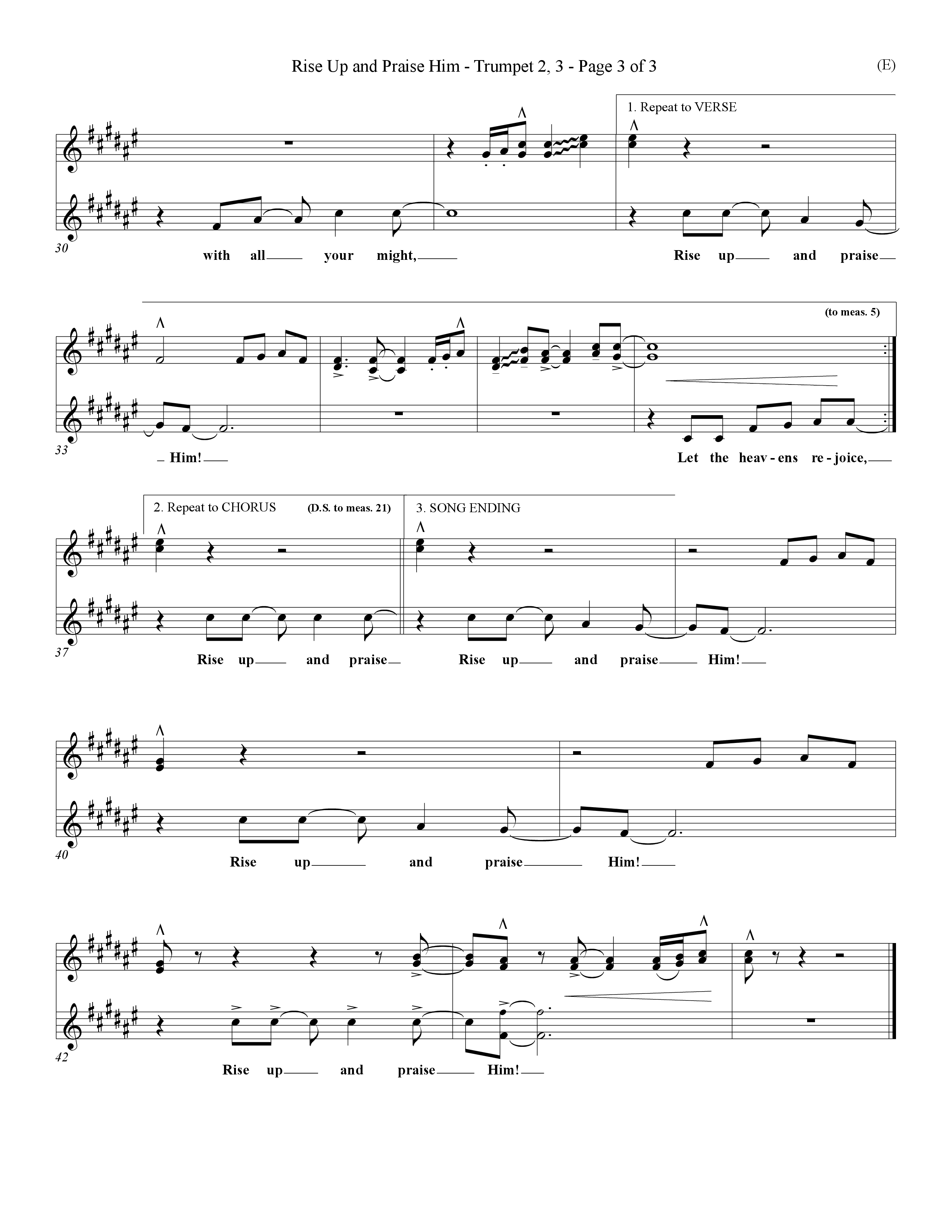 Rise Up and Praise Him (Choral Anthem SATB) Trumpet 2/3 (Word Music Choral / Orch. Tim Cates / Orch. Keith Christopher)