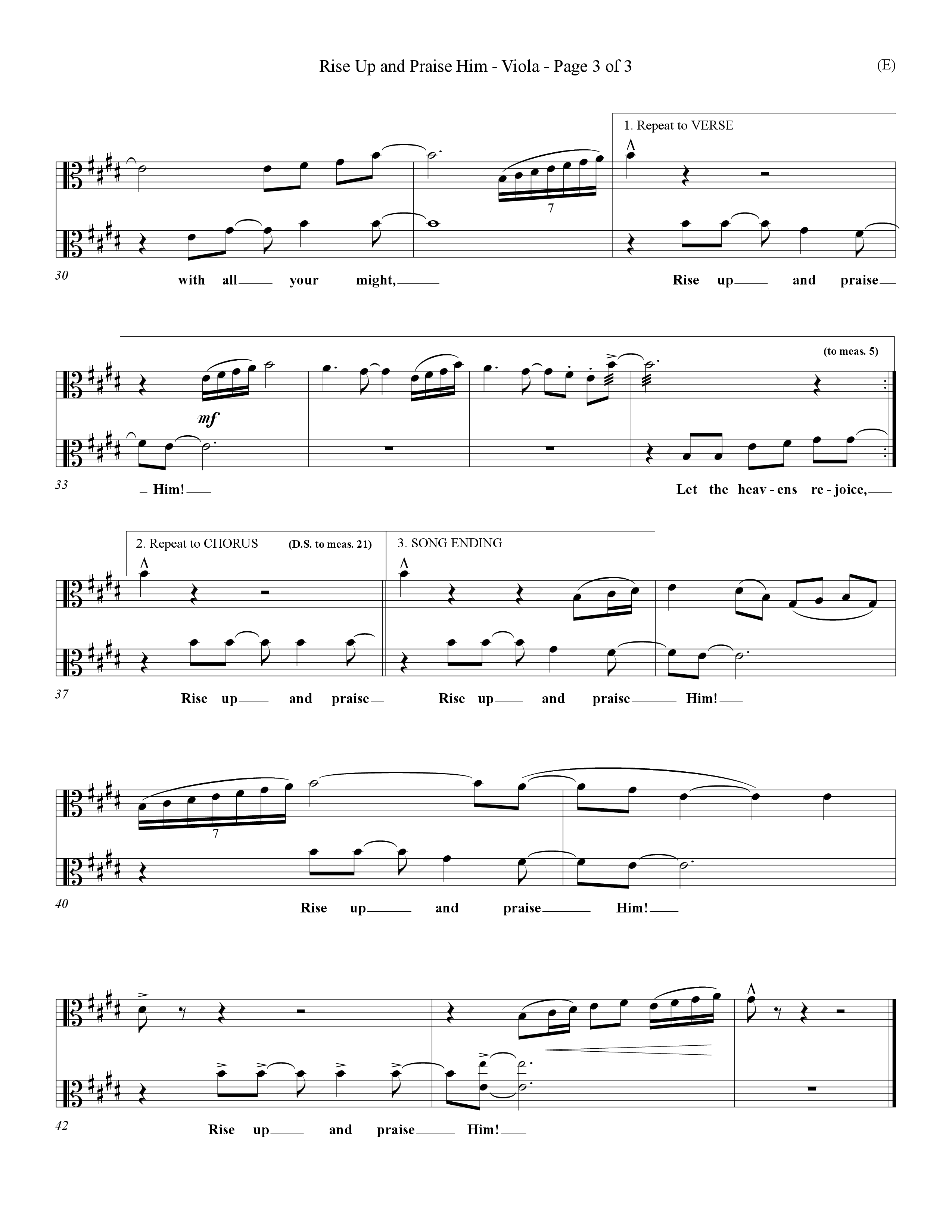 Rise Up and Praise Him (Choral Anthem SATB) Viola (Word Music Choral / Orch. Tim Cates / Orch. Keith Christopher)