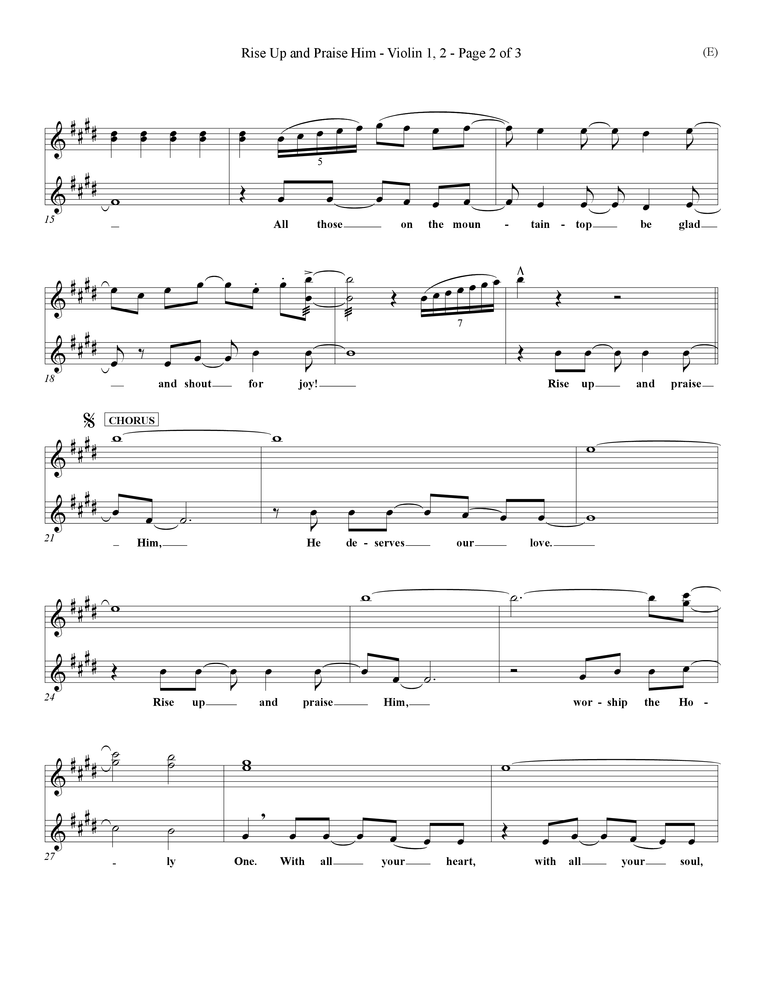 Rise Up and Praise Him (Choral Anthem SATB) Violin 1/2 (Word Music Choral / Orch. Tim Cates / Orch. Keith Christopher)