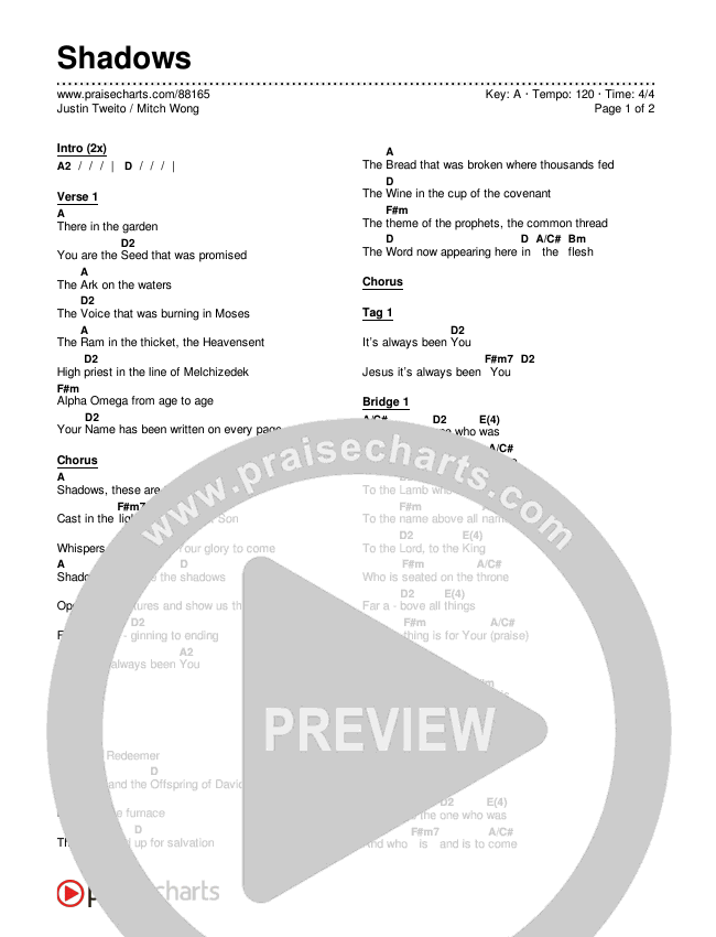 Shadows Chords & Lyrics (Justin Tweito / Mitch Wong)