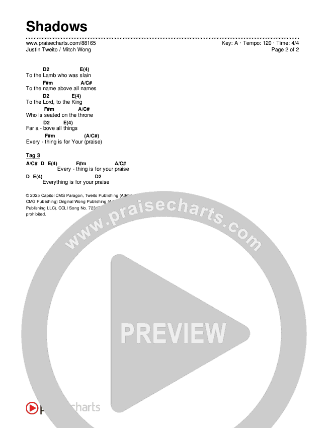 Shadows Chords & Lyrics (Justin Tweito / Mitch Wong)
